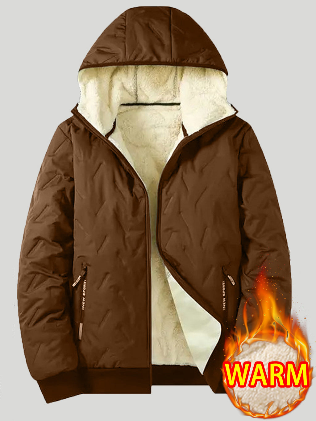 1pc Men'S Thermal Hooded Jacket with Fleece Lining - Winter Warm Coat, Full-Zip Closure & Pockets, Collar, & Insulation for Outdoor Sports, Hiking, Commuting, Gym - Casual Winter Coat for Men (Brown) - Ideal for Cold Weather