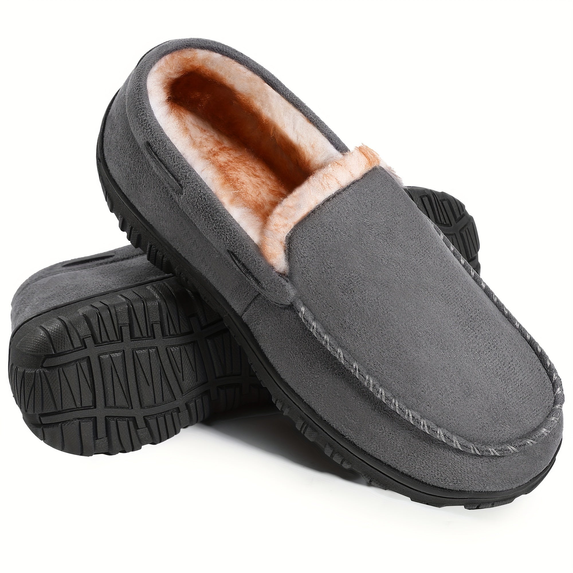 Men's Comfy Fuzzy Lining Moccasin Slippers - Soft, Breathable, Slip-Resistant Indoor Shoes for Business Office, Everyday Wear - Perfect for Cold Winter Days
