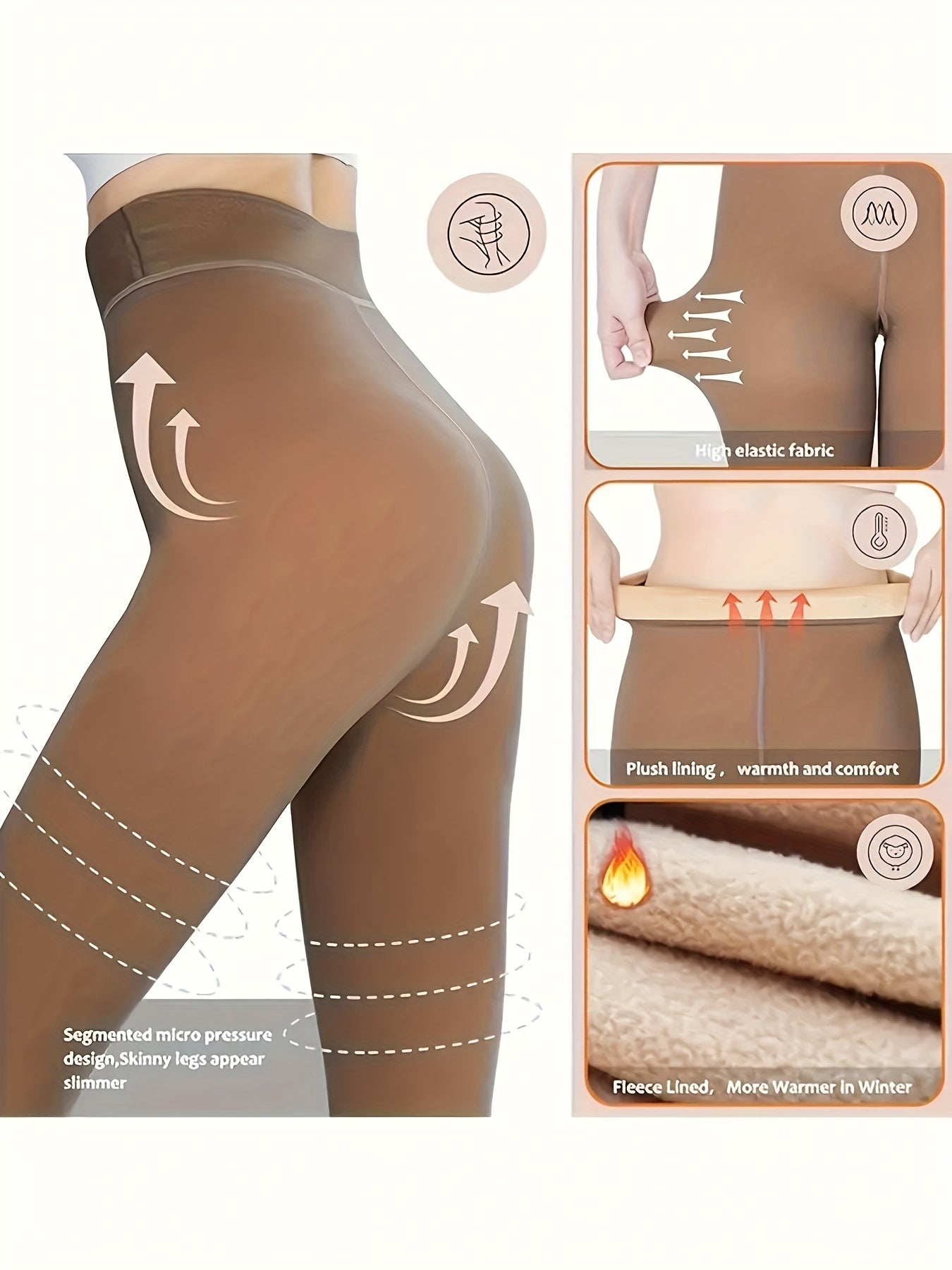 3pcs Women's Winter -lined Tights, Autumn And Winter Warm Pantyhose, Soft Stretch, High-waisted Design Thickened Leggings, Seasonal Tights, Cold Weather Wear, Seamless Fit, Elegant Hosiery, Comfortable Fit, Durable Material,