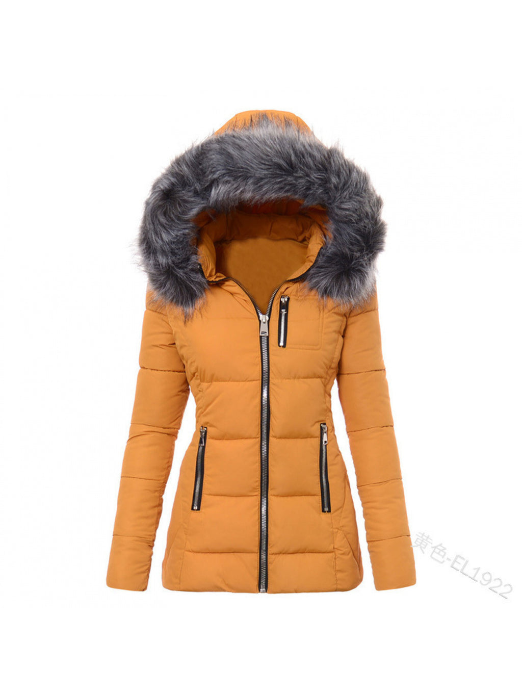 Women'S Slim Fit Winter Parka with Hooded Faux Fur Collar & Full-Zip Front - Thick Insulated Padded Jacket, Belted Waist, Long Sleeve Elegant Coat for Cold Weather, Casual & Formal Outfits (OrangeRed/Grey) - 2025 New Design,