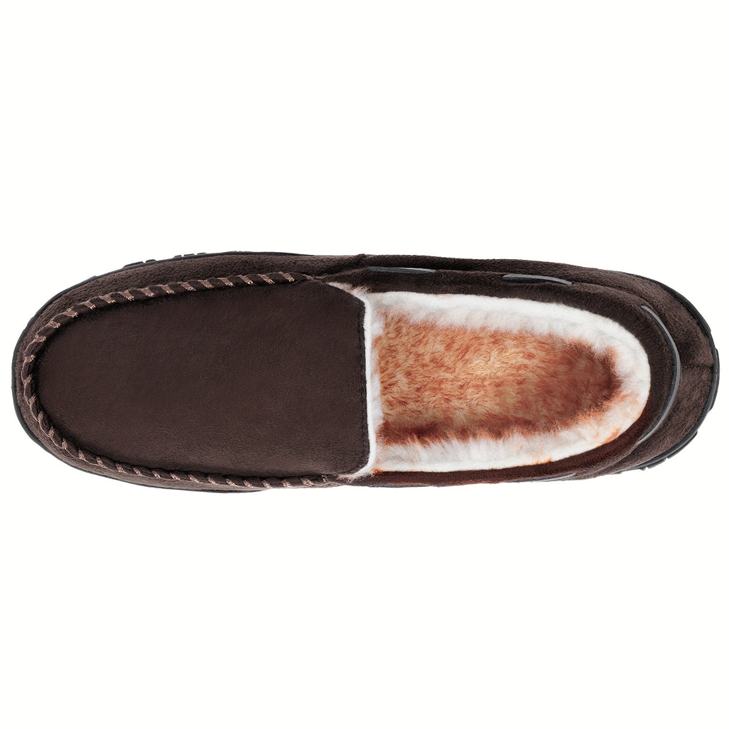 Men's Comfy Fuzzy Lining Moccasin Slippers - Soft, Breathable, Slip-Resistant Indoor Shoes for Business Office, Everyday Wear - Perfect for Cold Winter Days