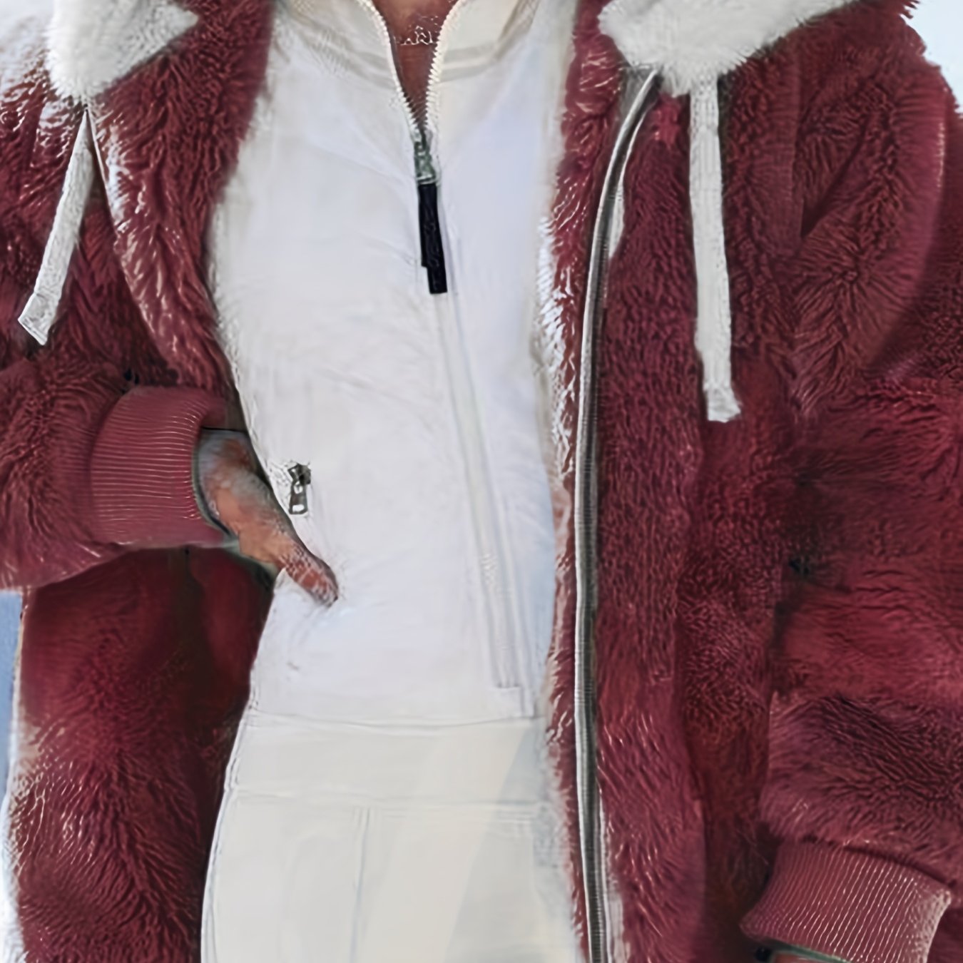 Women'S Y2K Plush Zip-Up Hooded Jacket - Mint Green Loose Fit with Pockets, Soft Faux Fur Lining, Machine Washable for Spring Summer Fall Casual Outerwear, Seasonal Fashion, Hooded Design, Durable Construction, Stylish Coat,