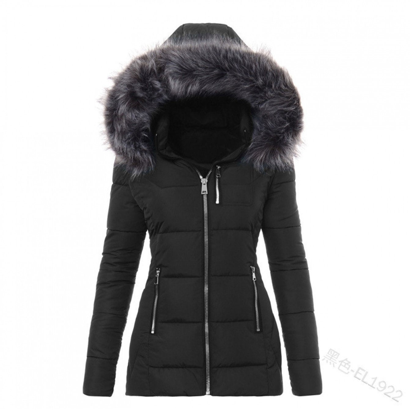 Women'S Slim Fit Winter Parka with Hooded Faux Fur Collar & Full-Zip Front - Thick Insulated Padded Jacket, Belted Waist, Long Sleeve Elegant Coat for Cold Weather, Casual & Formal Outfits (OrangeRed/Grey) - 2025 New Design,