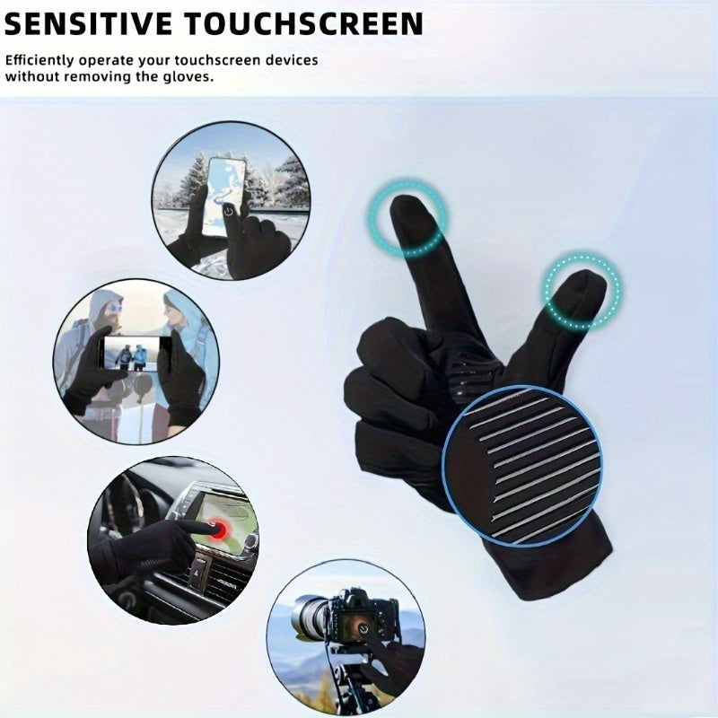 1 Pair Men'S & Women'S Thermal Winter Gloves - Touchscreen Compatible, Windproof & Snowproof with Anti-Slip Grip, Reinforced Palm & Wrist Strap, Machine Washable - Cold Weather Gloves for Skiing, Hiking, Motorcycle Riding, Ru