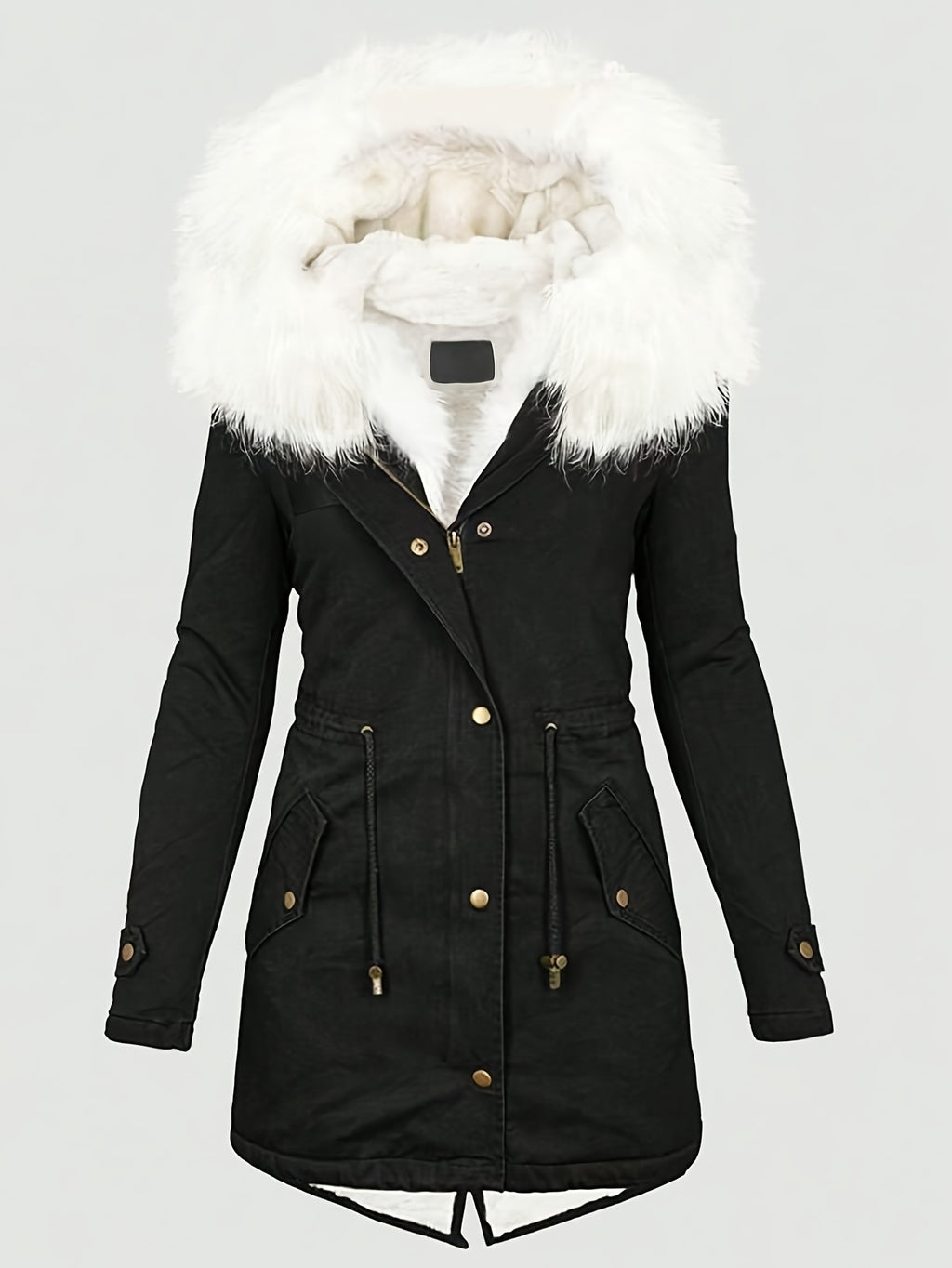 Women'S Thermal Insulated Fleece-Lined Military Parka Coat with Detachable Faux Fur Hood & High Quality High Quality Fabric - Heavy-Duty Winter Jacket, Full-Zip Closure, Golden-Tone Hardware, Utility Pockets, Adjustable Draws