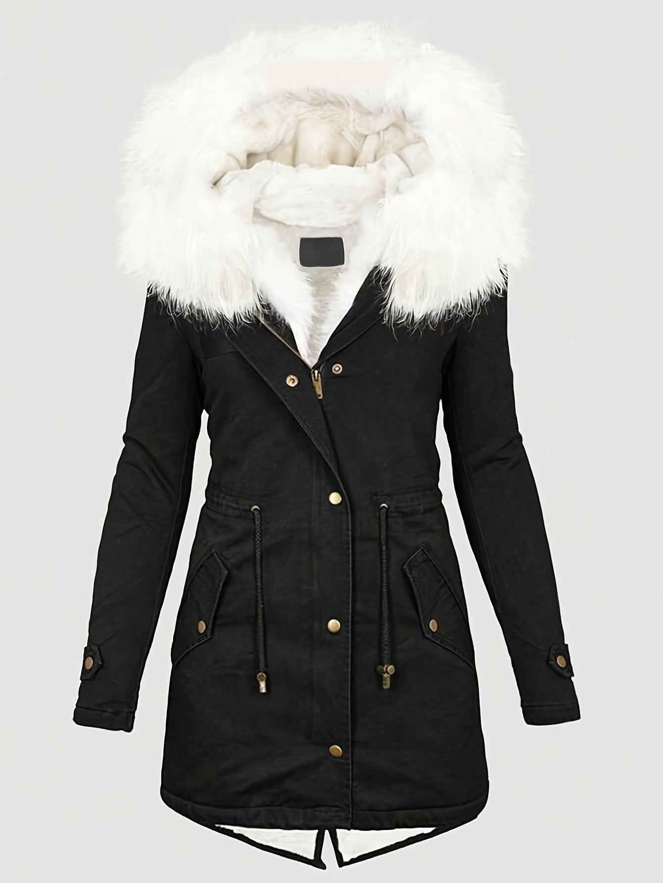 Women'S Thermal Insulated Fleece-Lined Military Parka Coat with Detachable Faux Fur Hood & High Quality High Quality Fabric - Heavy-Duty Winter Jacket, Full-Zip Closure, Golden-Tone Hardware, Utility Pockets, Adjustable Draws