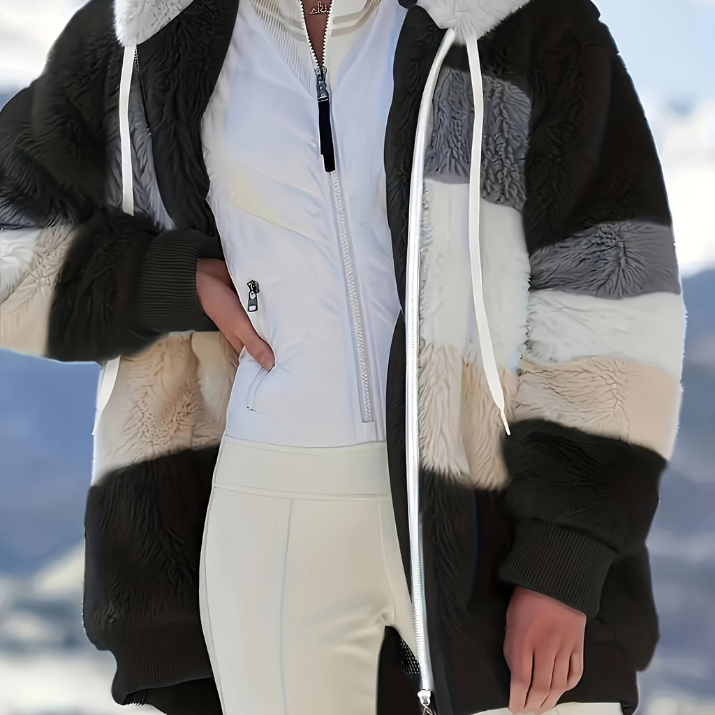 Women's Winter Plaid -Lined Hooded Jacket - Burgundy/Beige//White/Black/Grey/Green/Brown, Loose-Fit Coat with, Machine Washable & Snow Jacket for Cold Weather (Multi-Color Options)