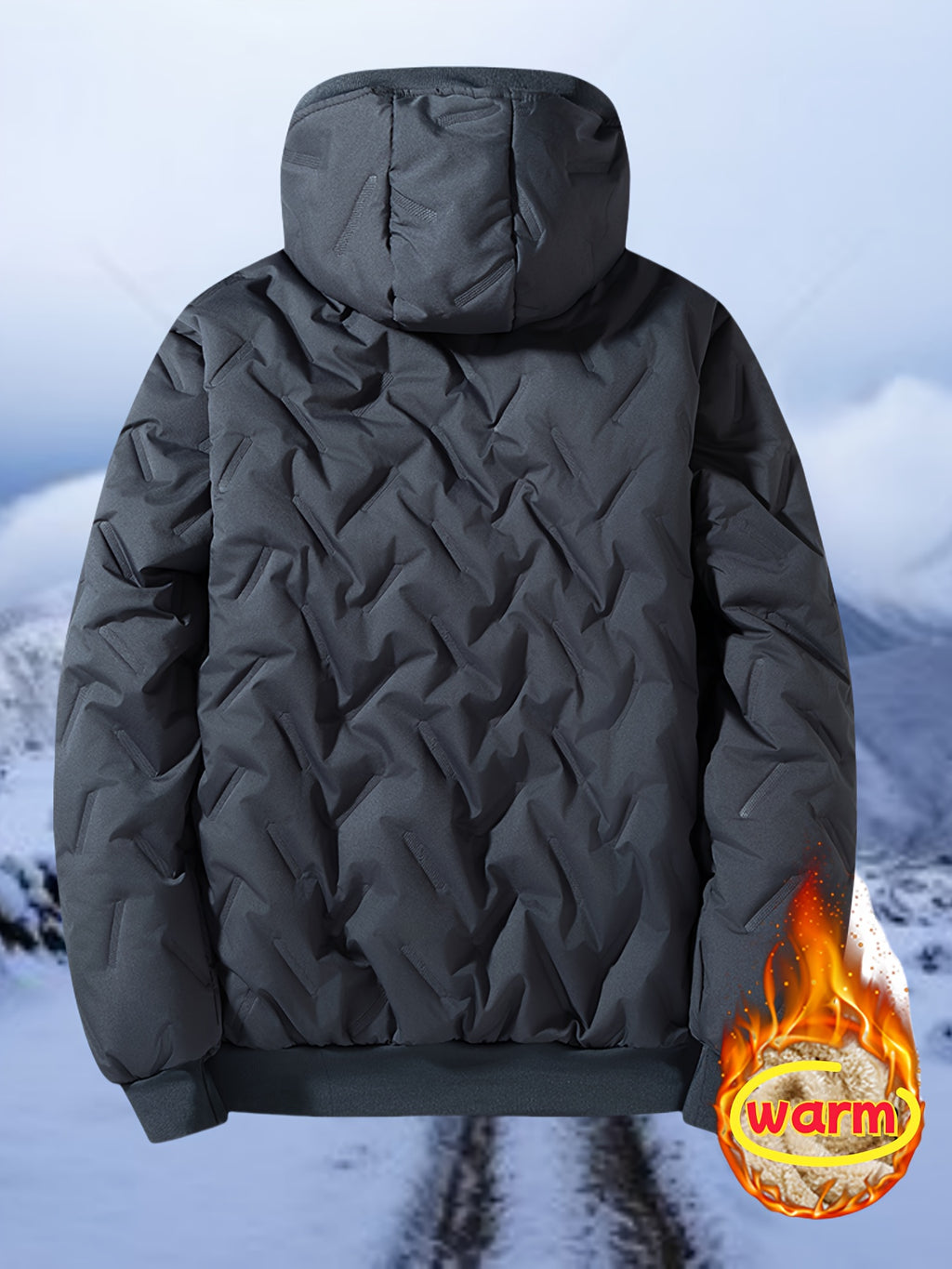 Men'S Lightweight Hooded Fleece Jacket - Warm Windproof Winter Coat with Quilted Diamond Pattern, Full Coverage Lamb'S Lining, Zip-Up Design for Outdoor Sports & Casual Wear, Winter Jacket, Quilted Jacket, Zippered Jacket