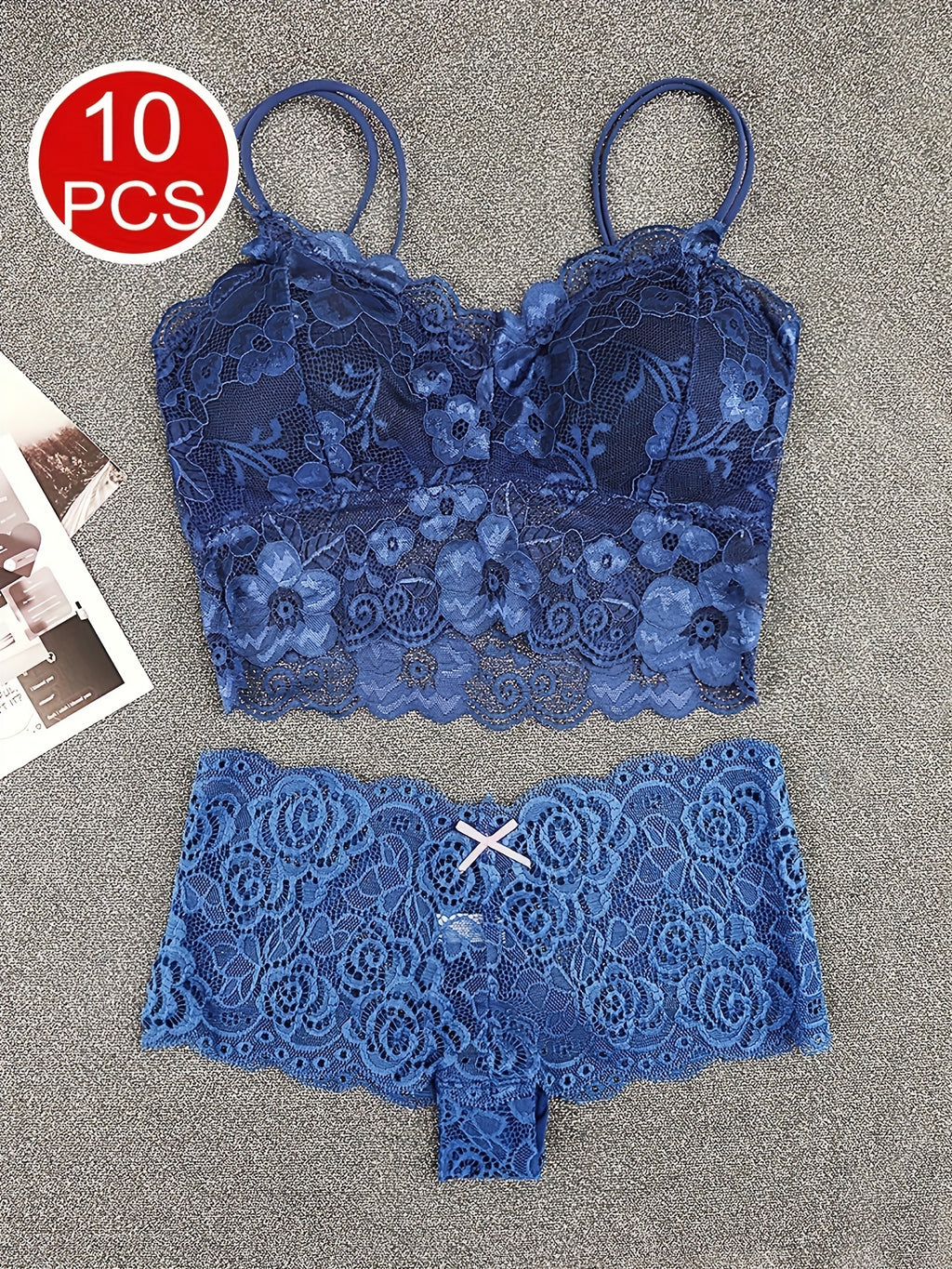 10pcs Of Women'S Underwear And Panties Combination Set Without Steel Rims, Comfortable Daily Exquisite Lace Bra Base, Beautiful Back, Seamless Suspender with Chest Cushion, Detachable Bra, Lace Underwear, Women'S Underwear An