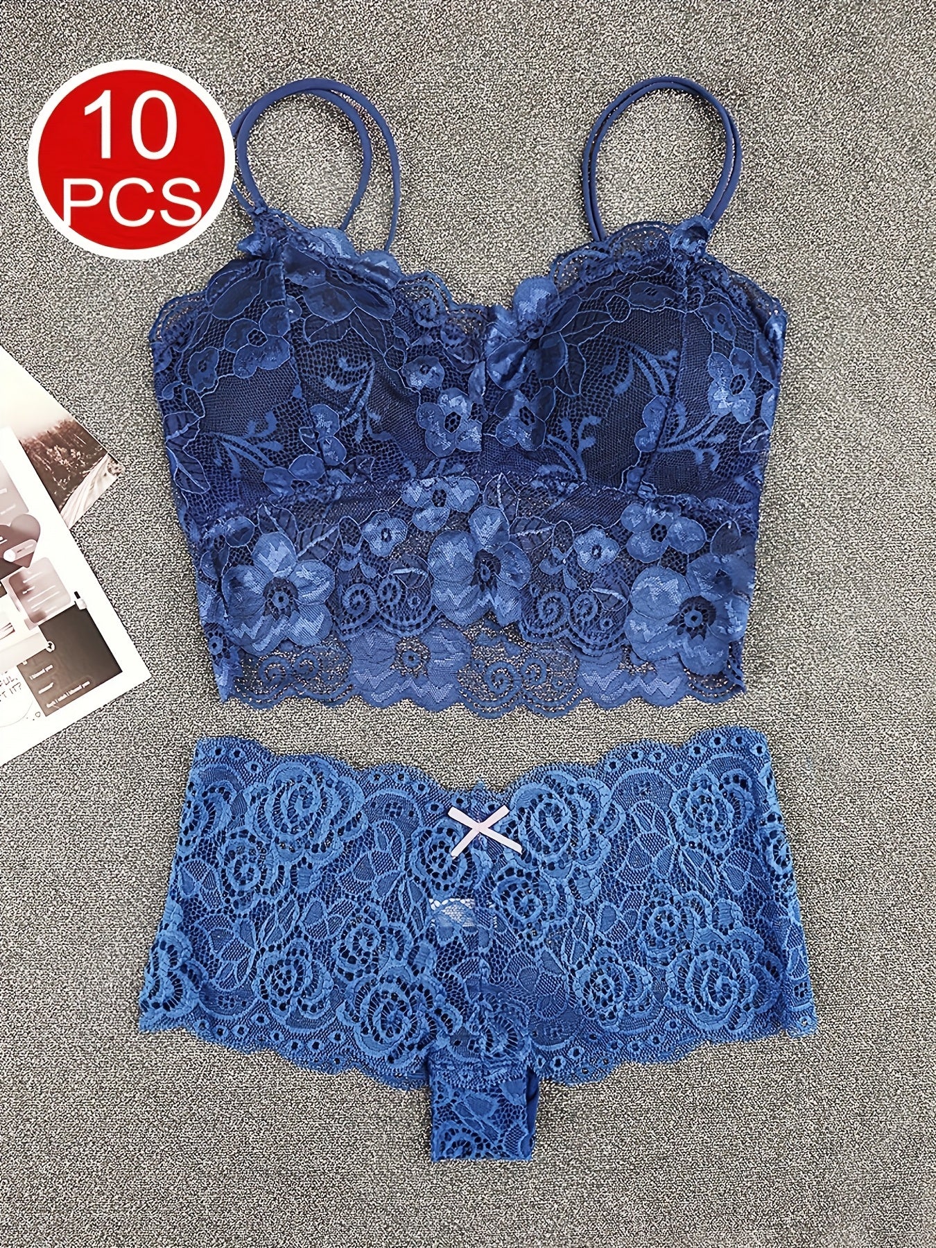 10pcs Of Women'S Underwear And Panties Combination Set Without Steel Rims, Comfortable Daily Exquisite Lace Bra Base, Beautiful Back, Seamless Suspender with Chest Cushion, Detachable Bra, Lace Underwear, Women'S Underwear An