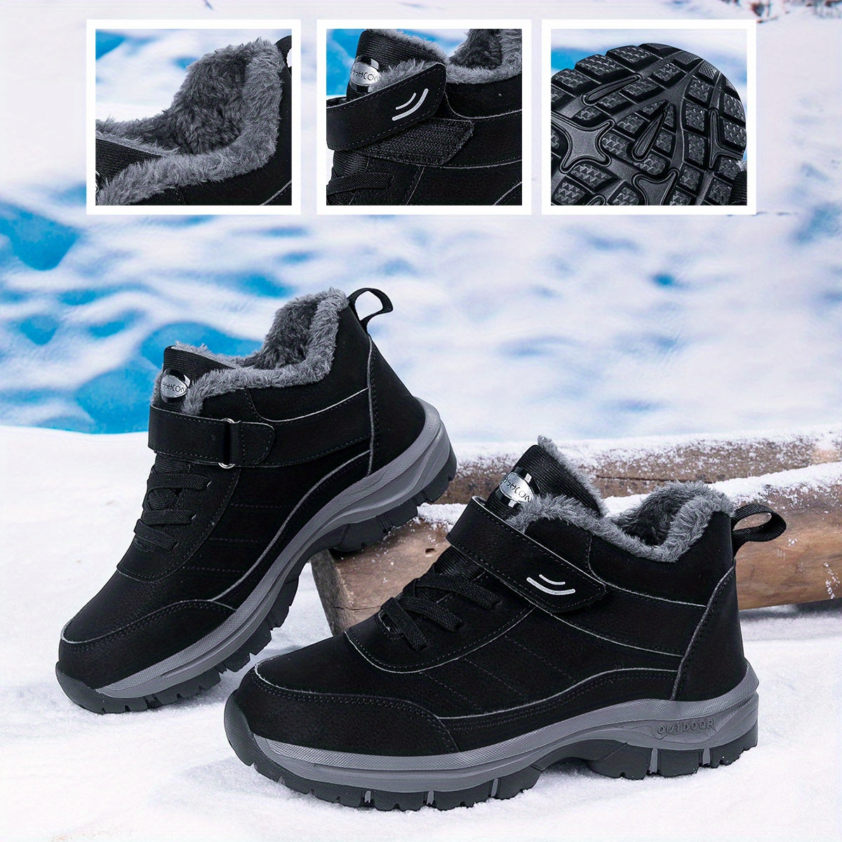 Extreme Cold Weather Snow Boots - Heavy-Duty Thermal Insulated Winter Shoes with Slip-Resistant Rubber Soles, Lace-Up Mountaineering Boots for Men & Women - Available in Multiple Sizes (Black/Gray Accent) - Ideal for Ice Clim