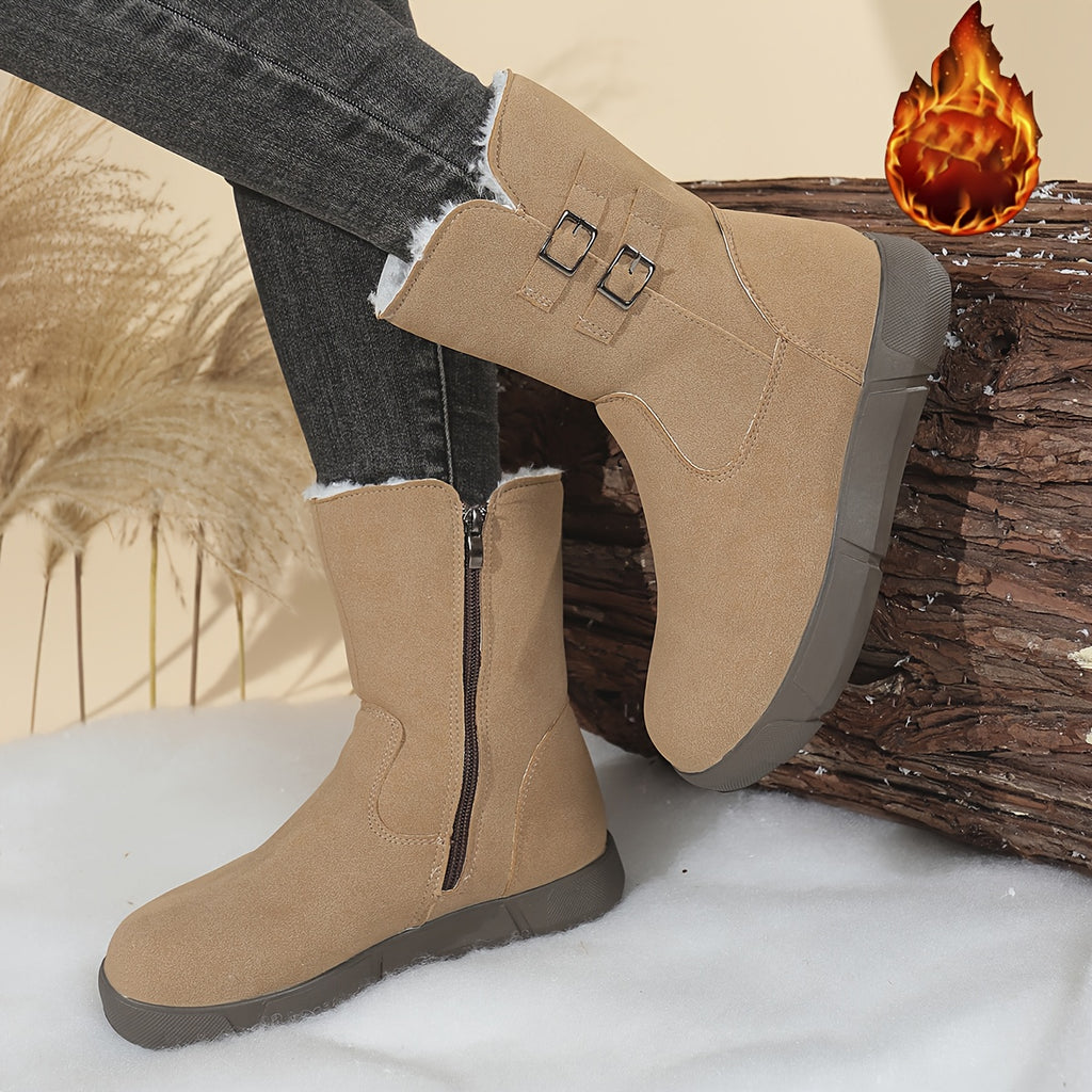 Women'S Cozy Fleece-Lined Winter Boots with Zipper Closure - Round Toe, Low Heel, Synthetic Cover Upper, Rubber Sole, Casual Style for All-Season, Winter Boots For Women, Cold Weather Footwear