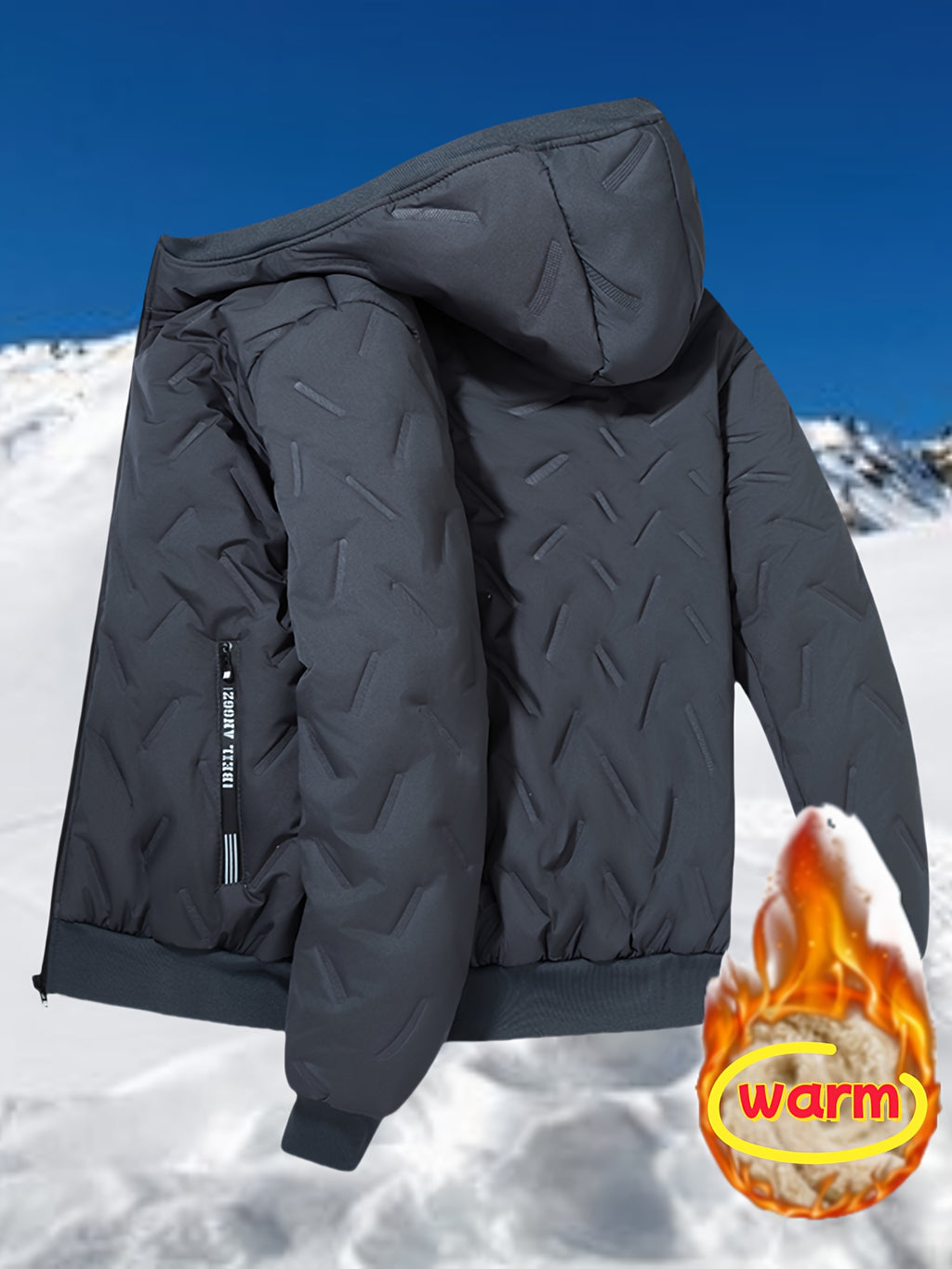 Men'S Lightweight Hooded Fleece Jacket - Warm Windproof Winter Coat with Quilted Diamond Pattern, Full Coverage Lamb'S Lining, Zip-Up Design for Outdoor Sports & Casual Wear, Winter Jacket, Quilted Jacket, Zippered Jacket