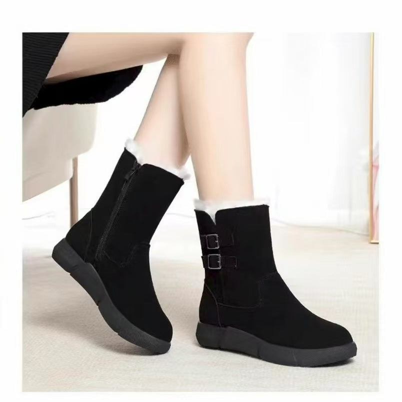 Women'S Cozy Fleece-Lined Winter Boots with Zipper Closure - Round Toe, Low Heel, Synthetic Cover Upper, Rubber Sole, Casual Style for All-Season, Winter Boots For Women, Cold Weather Footwear