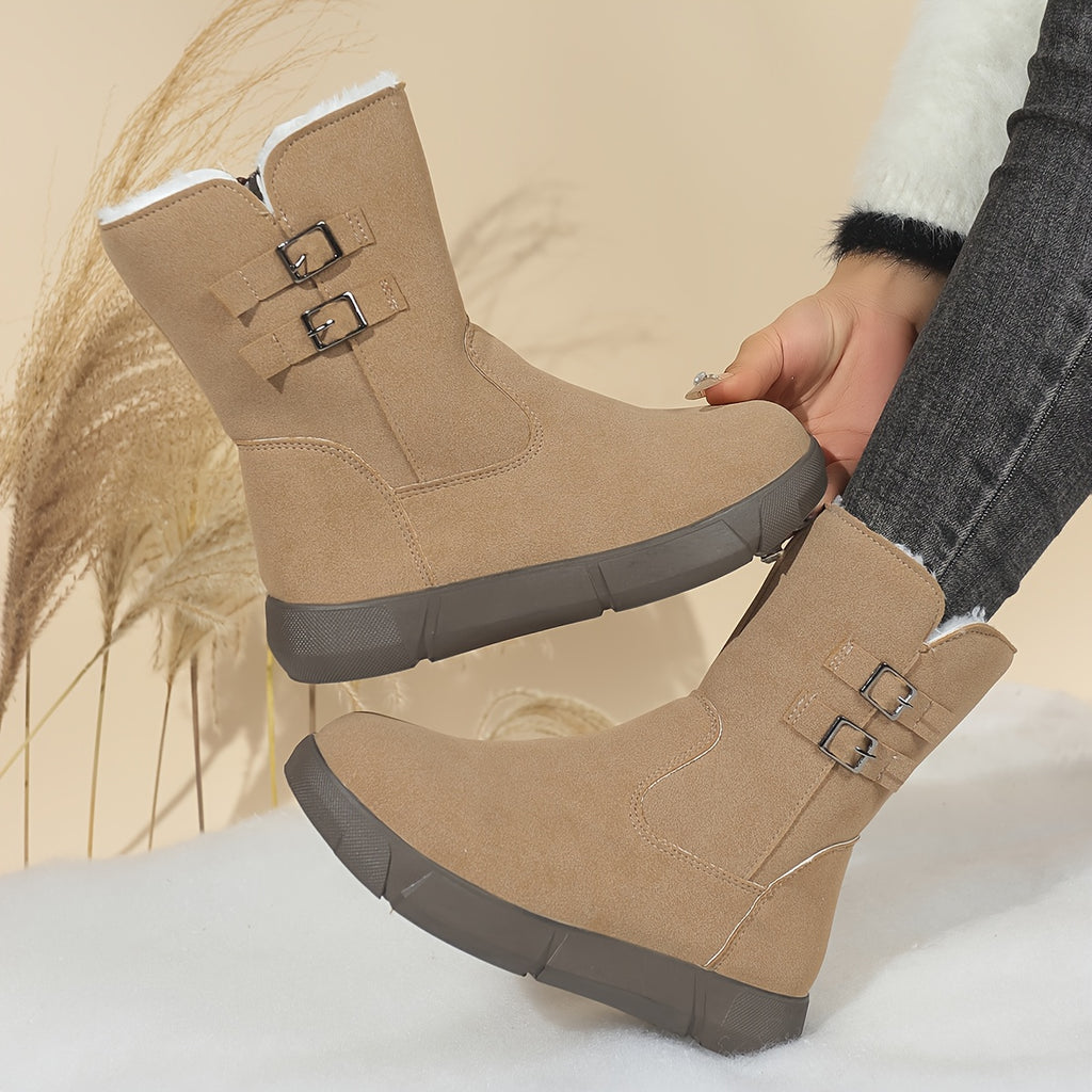 Women'S Cozy Fleece-Lined Winter Boots with Zipper Closure - Round Toe, Low Heel, Synthetic Cover Upper, Rubber Sole, Casual Style for All-Season, Winter Boots For Women, Cold Weather Footwear