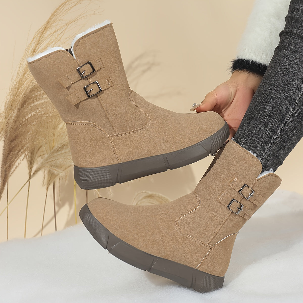 Women'S Cozy Fleece-Lined Winter Boots with Zipper Closure - Round Toe, Low Heel, Synthetic Cover Upper, Rubber Sole, Casual Style for All-Season, Winter Boots For Women, Cold Weather Footwear