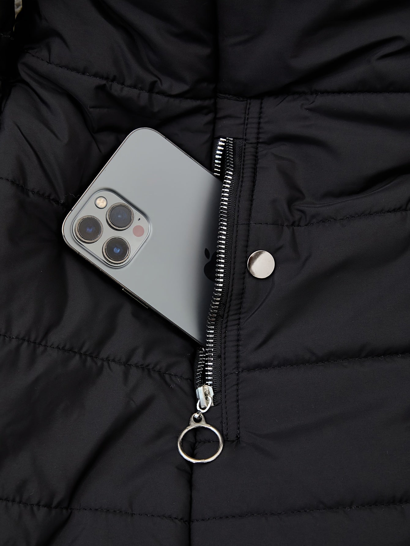 Women'S Elegant Mid-Length Black Coat with Hood - Winter Warmth, Zipper Pockets & Full-Zip Closure, Soft Lining, Structured Fit, Long Sleeve Non-Stretch Outerwear for Fall & Winter, Casual to Formal Outfits (No Belt Required)