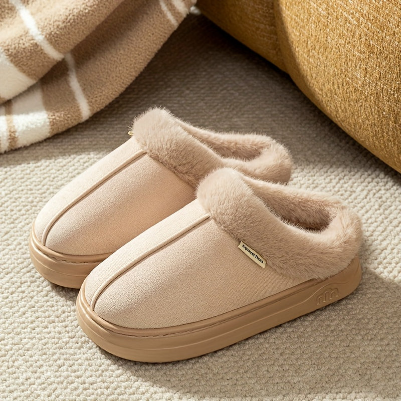 Women's Winter Slip-On House Shoes - Beige Indoor/Outdoor Slippers with Non-Slip EVA Sole, Soft Cushioned Lining - Cozy Indoor/Outdoor Footwear for Home, Office, Casual Outings - Easy-Care Ladies' Cold Weather Shoes, Neutral