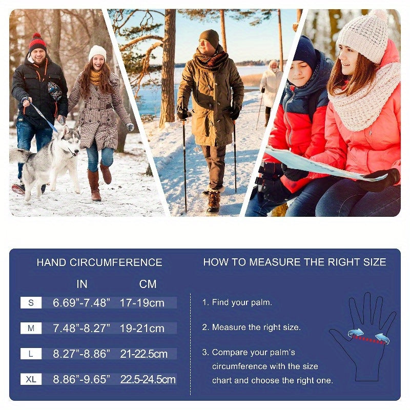 1 Pair Men'S & Women'S Thermal Winter Gloves - Touchscreen Compatible, Windproof & Snowproof with Anti-Slip Grip, Reinforced Palm & Wrist Strap, Machine Washable - Cold Weather Gloves for Skiing, Hiking, Motorcycle Riding, Ru