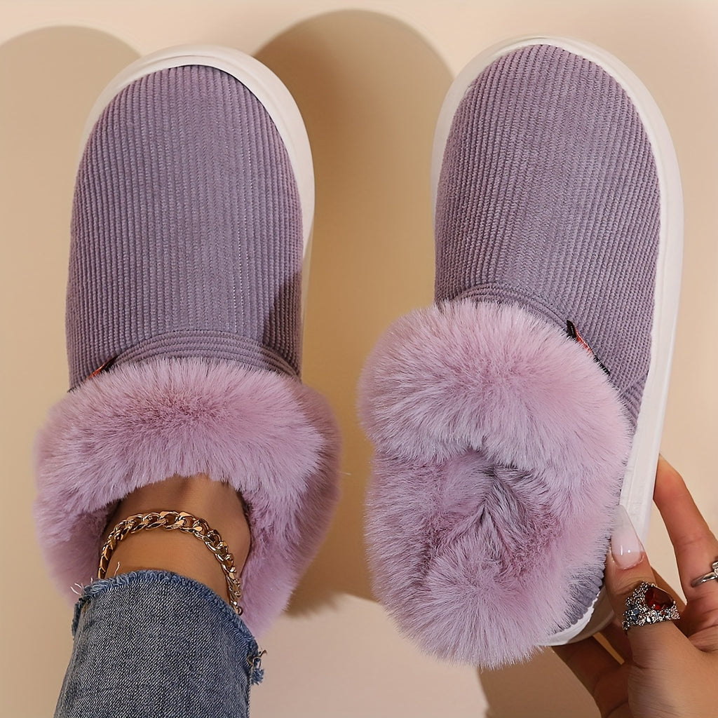 Ultra Soft Cozy Fuzzy House Slippers - Winter Warm Plush Lined Shoes for Men and Women - Cozy Corduroy Slip On Slippers with Fleece Lining for Cold Weather