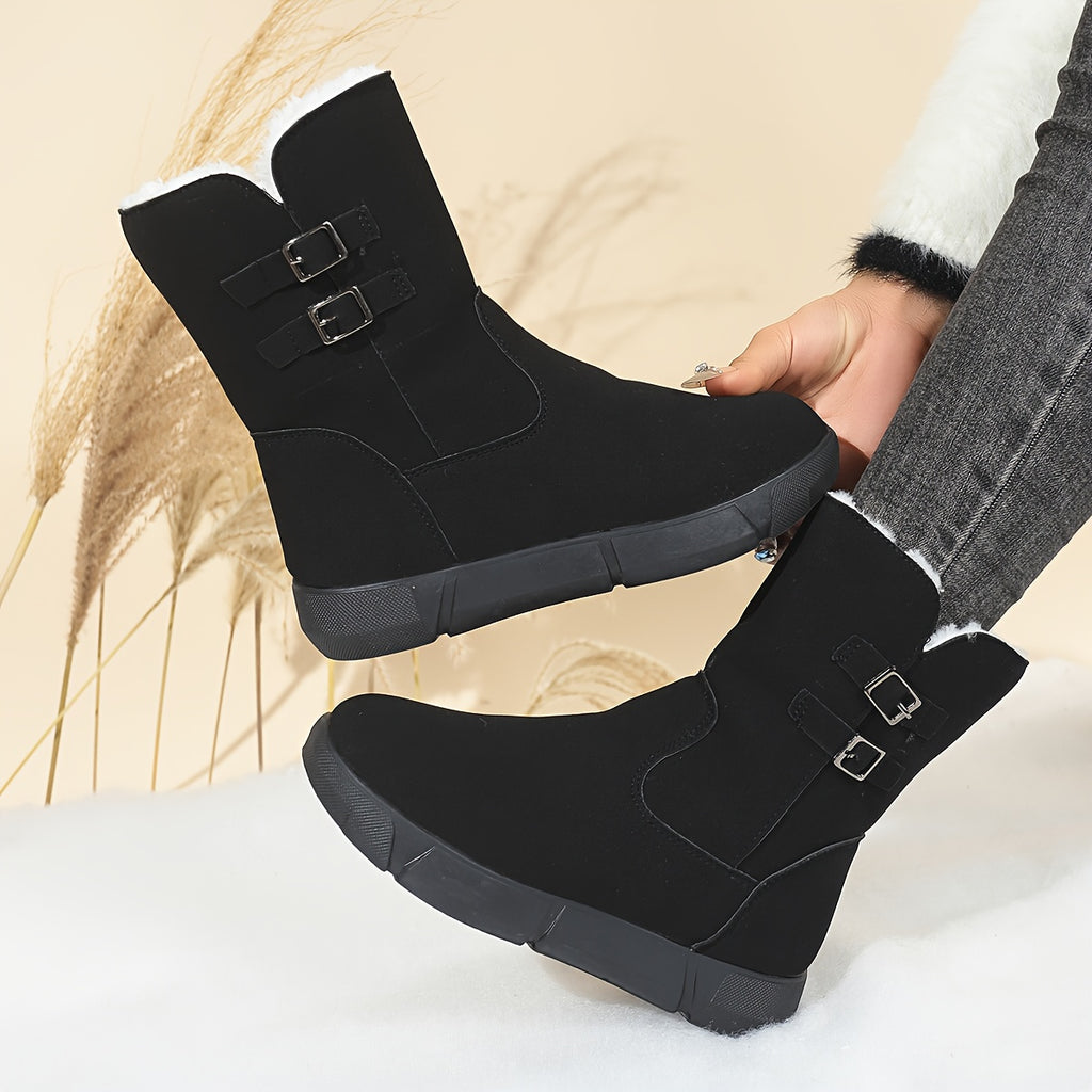 Women'S Cozy Fleece-Lined Winter Boots with Zipper Closure - Round Toe, Low Heel, Synthetic Cover Upper, Rubber Sole, Casual Style for All-Season, Winter Boots For Women, Cold Weather Footwear