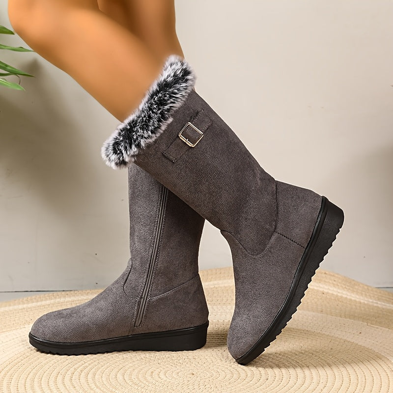 Women's Winter Boots - Slip-resistant PU Sole, Soft Interior Lining - Black - Cold Weather Footwear for Everyday & Formal Events - Cozy Booties, Ladies Winter Boots, Formal Cold Boots, Fashionable Booties, Plush Fabric Lining