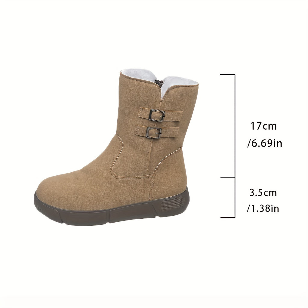 Women'S Cozy Fleece-Lined Winter Boots with Zipper Closure - Round Toe, Low Heel, Synthetic Cover Upper, Rubber Sole, Casual Style for All-Season, Winter Boots For Women, Cold Weather Footwear