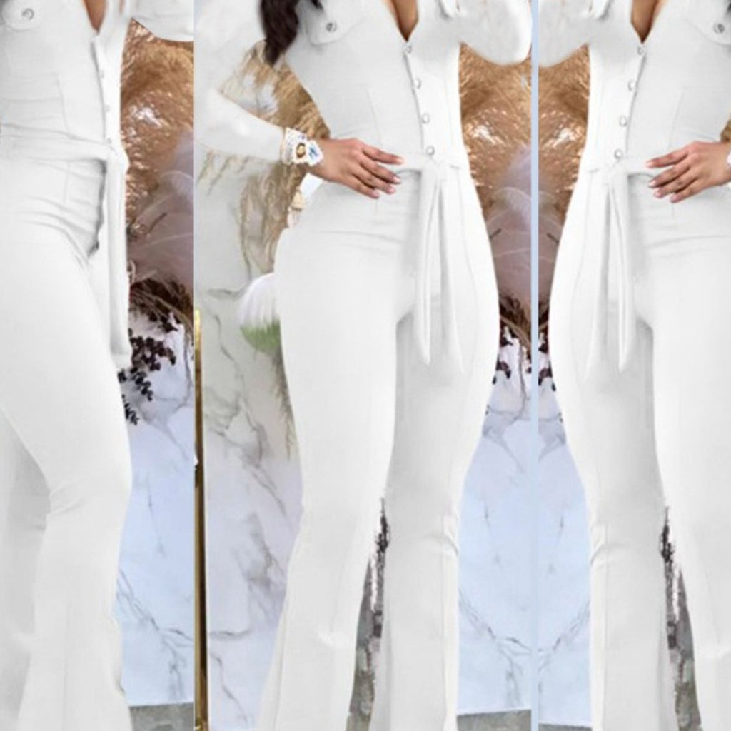 Women'S Casual Button-Front Collar Flared Cargo Jumpsuit with Belt - Vibrant Pink Wide-Leg Pants, Adjustable Waist & Functional Pockets, Cozy Winter Outfit for Everyday & Semi-Formal Wear, Easy-Care Durable Fabric (No Ironing