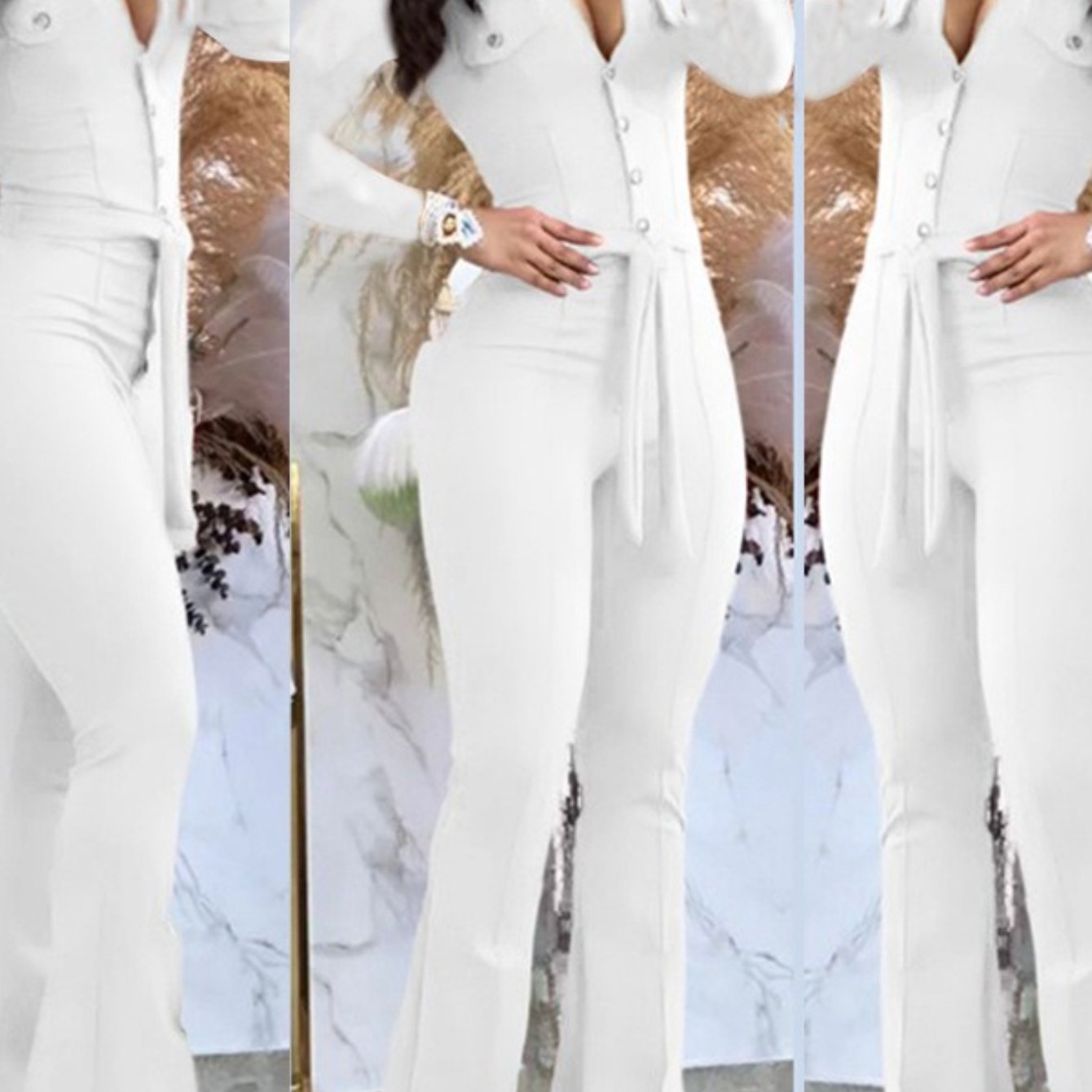 Women'S Casual Button-Front Collar Flared Cargo Jumpsuit with Belt - Vibrant Pink Wide-Leg Pants, Adjustable Waist & Functional Pockets, Cozy Winter Outfit for Everyday & Semi-Formal Wear, Easy-Care Durable Fabric (No Ironing