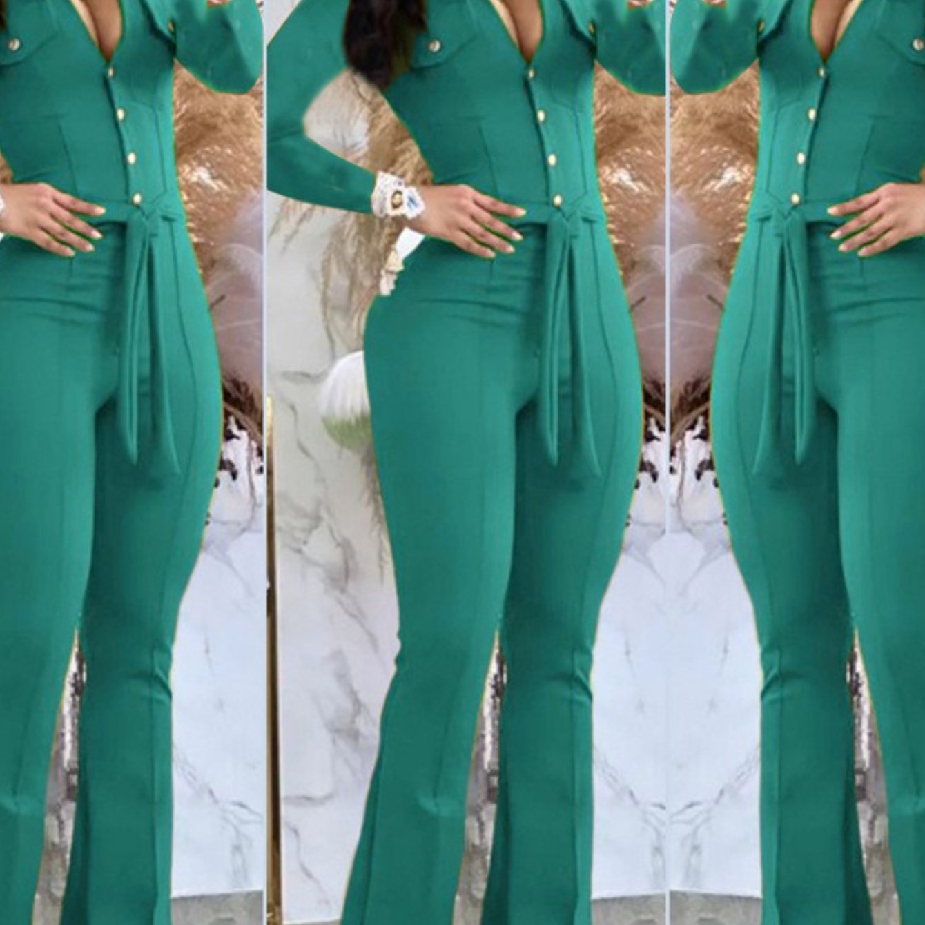 Women'S Casual Button-Front Collar Flared Cargo Jumpsuit with Belt - Vibrant Pink Wide-Leg Pants, Adjustable Waist & Functional Pockets, Cozy Winter Outfit for Everyday & Semi-Formal Wear, Easy-Care Durable Fabric (No Ironing