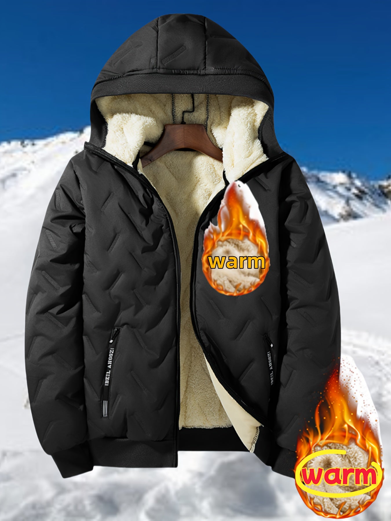 Men'S Lightweight Hooded Fleece Jacket - Warm Windproof Winter Coat with Quilted Diamond Pattern, Full Coverage Lamb'S Lining, Zip-Up Design for Outdoor Sports & Casual Wear, Winter Jacket, Quilted Jacket, Zippered Jacket