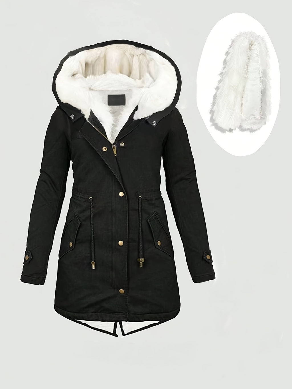 Women'S Thermal Insulated Fleece-Lined Military Parka Coat with Detachable Faux Fur Hood & High Quality High Quality Fabric - Heavy-Duty Winter Jacket, Full-Zip Closure, Golden-Tone Hardware, Utility Pockets, Adjustable Draws