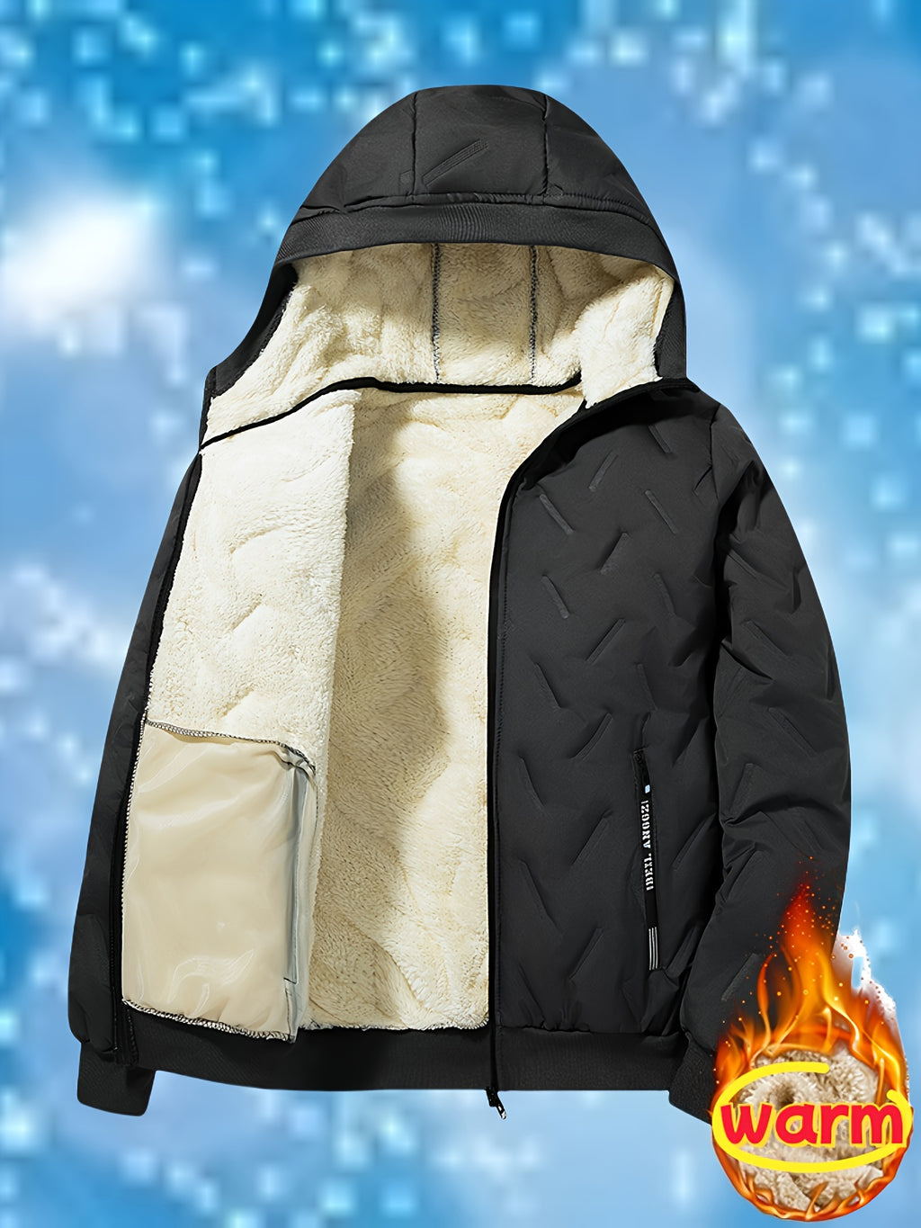 Men'S Lightweight Hooded Fleece Jacket - Warm Windproof Winter Coat with Quilted Diamond Pattern, Full Coverage Lamb'S Lining, Zip-Up Design for Outdoor Sports & Casual Wear, Winter Jacket, Quilted Jacket, Zippered Jacket