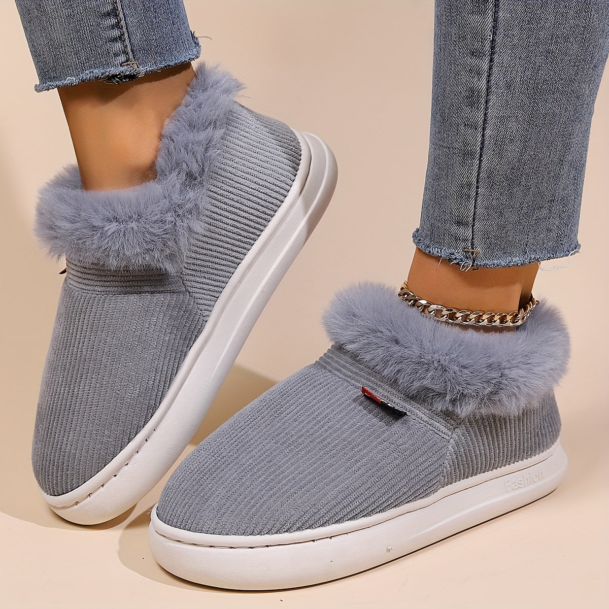 Ultra Soft Cozy Fuzzy House Slippers - Winter Warm Plush Lined Shoes for Men and Women - Cozy Corduroy Slip On Slippers with Fleece Lining for Cold Weather