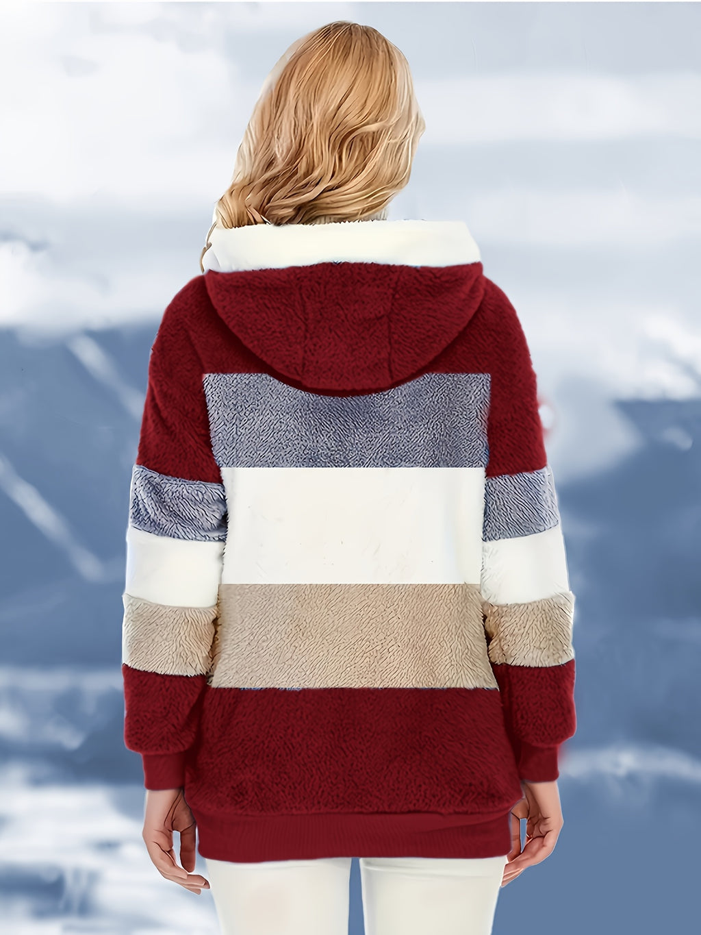 Women's Winter Plaid -Lined Hooded Jacket - Burgundy/Beige//White/Black/Grey/Green/Brown, Loose-Fit Coat with, Machine Washable & Snow Jacket for Cold Weather (Multi-Color Options)