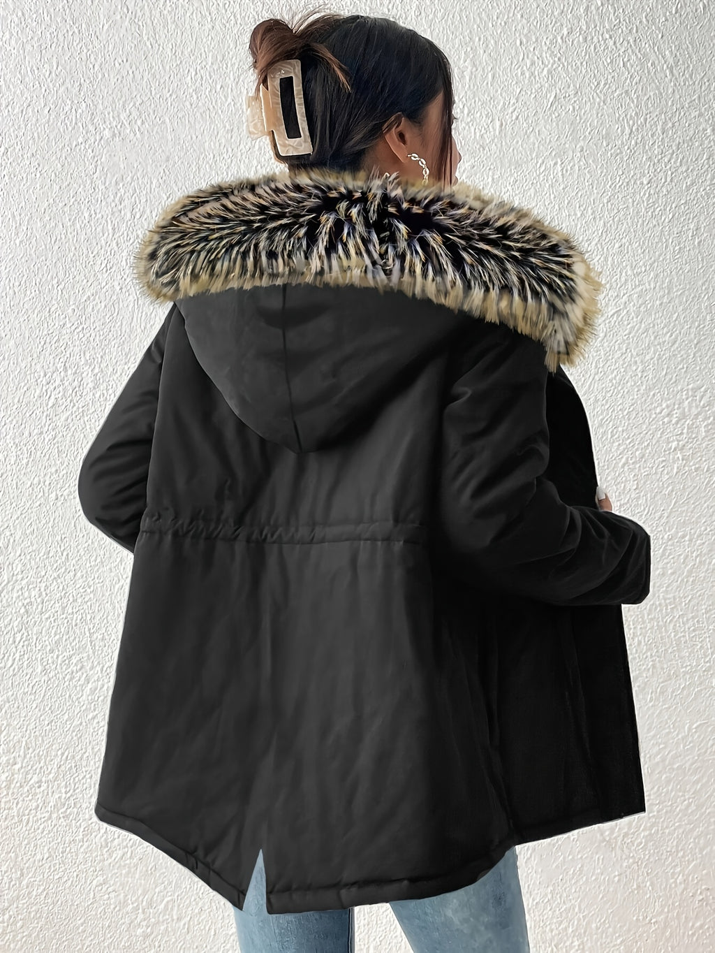 Women'S Thermal Insulated Fleece-Lined Military Parka Coat with Detachable Faux Fur Hood & High Quality High Quality Fabric - Heavy-Duty Winter Jacket, Full-Zip Closure, Golden-Tone Hardware, Utility Pockets, Adjustable Draws