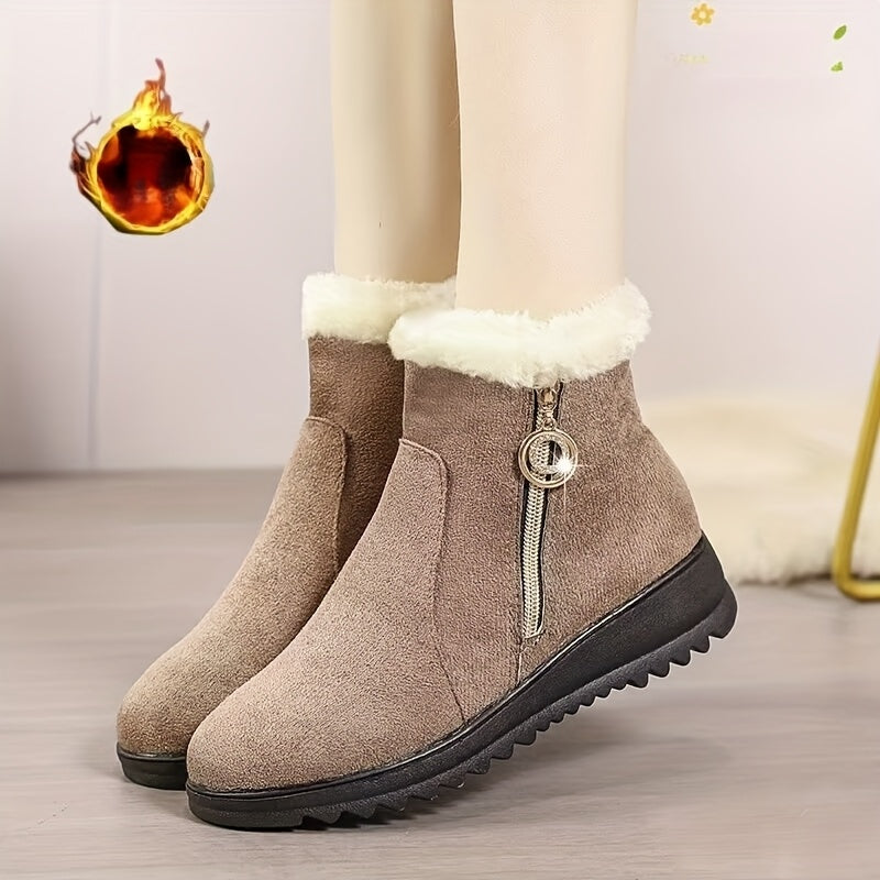 Women'S Winter Snow Boots with Side Zipper & Rhinestone Chain - Thick Rubber Sole, Warm Fleece Lining, Round Toe & Cushioned Insole - Elegant Casual Boots for