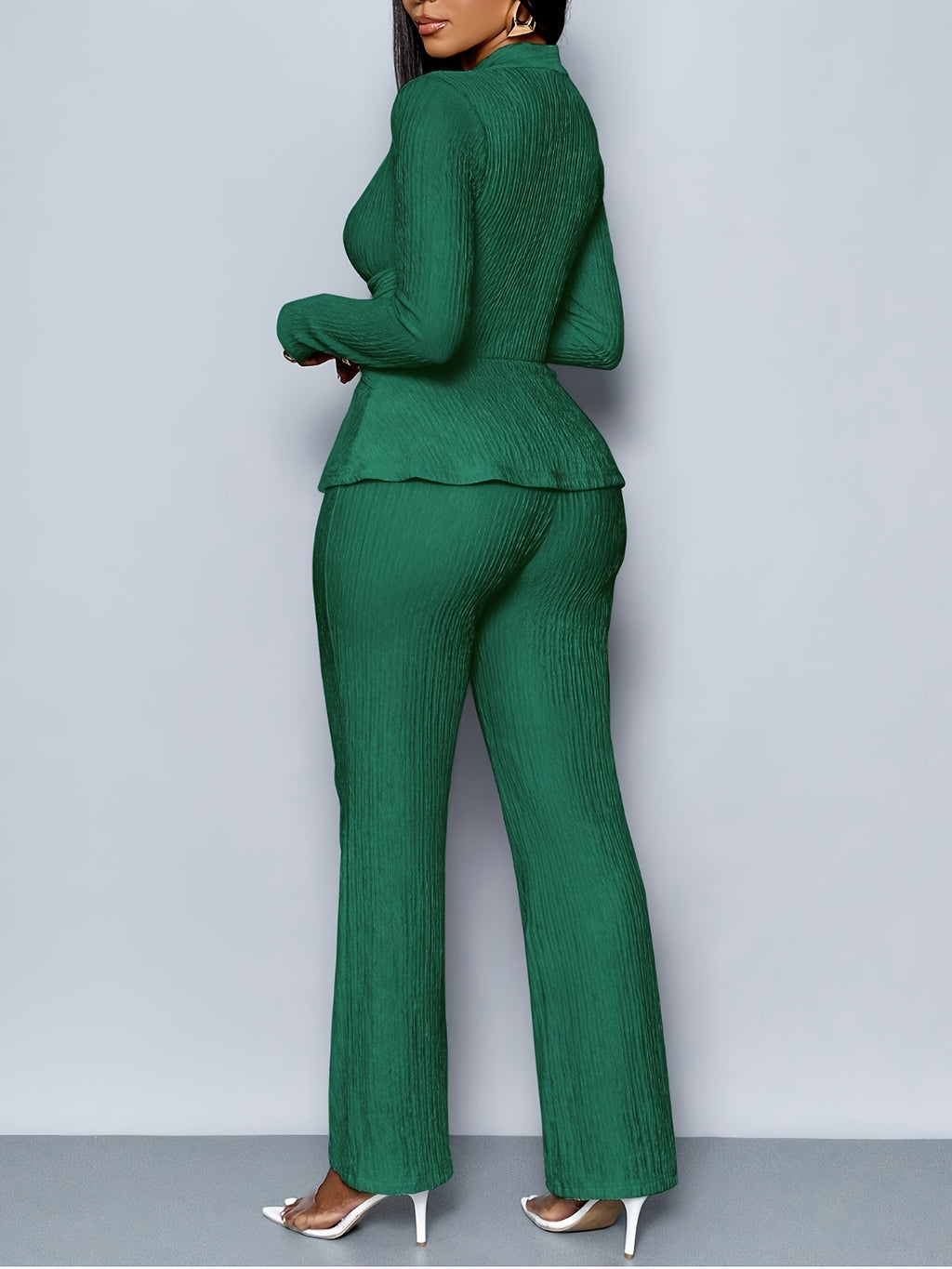 Elegant V-Neck Wrap Set for Women Blouse and Tailored Pants Set - Great for Work and Events