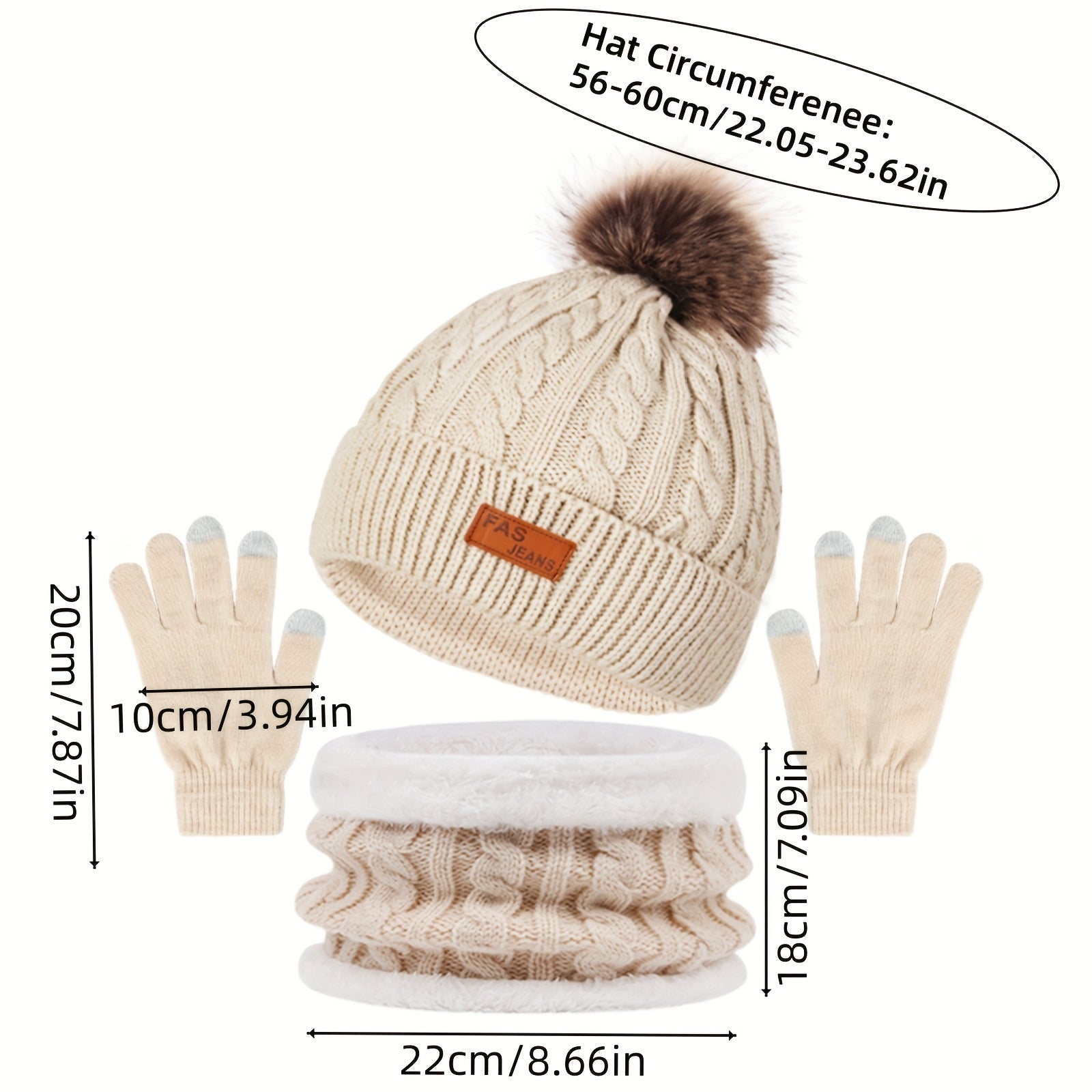 Three-piece Adult Warm Suit, Winter Hat, Scarf, Touch Screen Gloves, Three-in-one Warm Suit, Including Thickened Hat, Scarf, Touch Screen Gloves, Cold and Frostproof, Suitable for Daily Travel, Shopping, Outdoor Activities