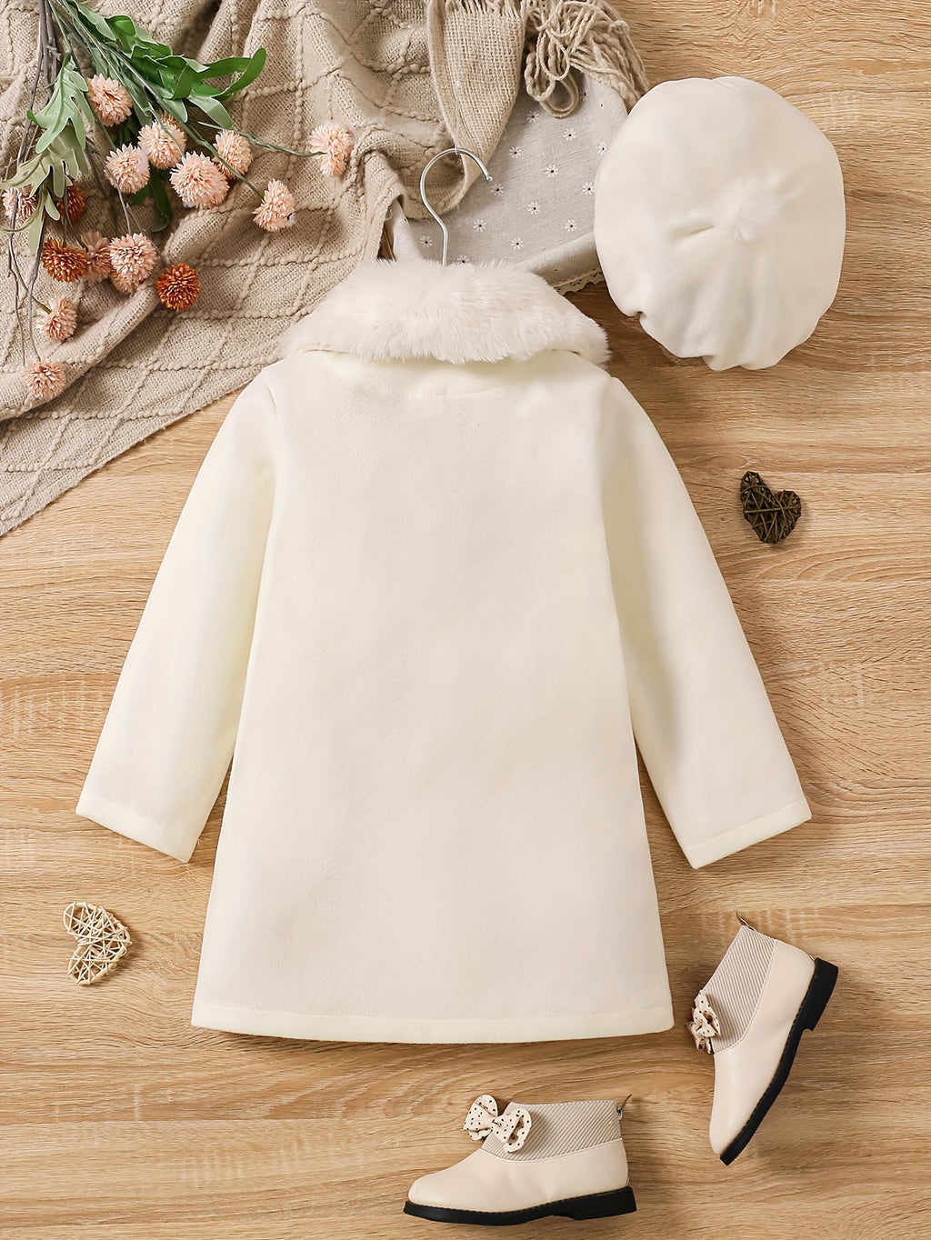 Girls' Luxurious Winter Coat Set - Elegant Dress Coats with Fur Collar, Button Front, and Matching Hat - Warm, Stylish, and Chic Outerwear for Cold Weather