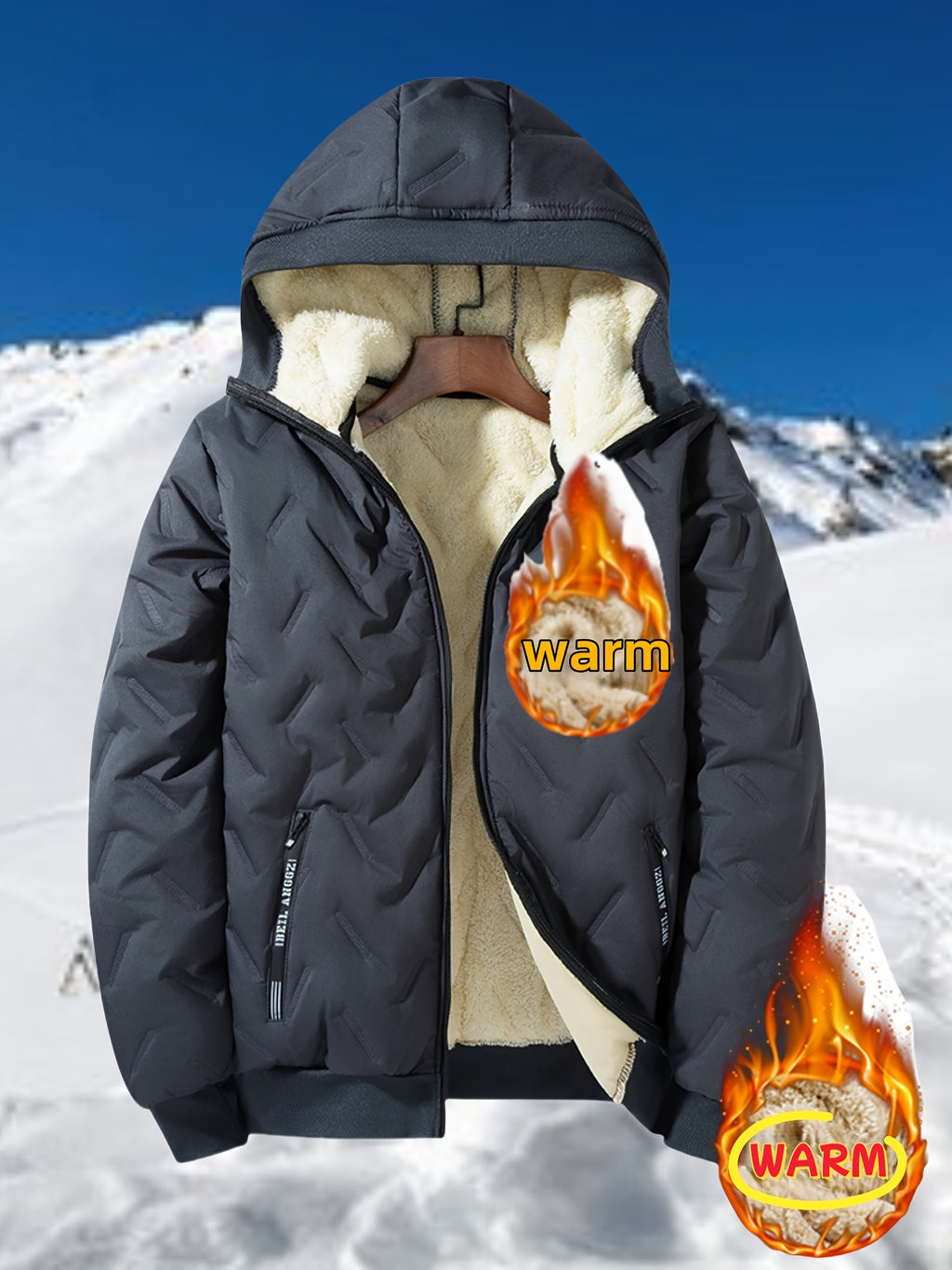 Men'S Lightweight Hooded Fleece Jacket - Warm Windproof Winter Coat with Quilted Diamond Pattern, Full Coverage Lamb'S Lining, Zip-Up Design for Outdoor Sports & Casual Wear, Winter Jacket, Quilted Jacket, Zippered Jacket