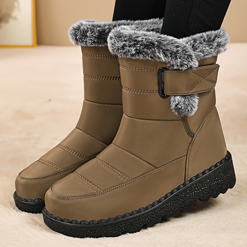 Women'S Mid-Calf Boots, Suitable for All Seasons, Winter New Fleece-Lined Warm Anti-Slip Durable Comfortable Casual Fashion Thick-Soled High-Top Thickened Warm Shoes