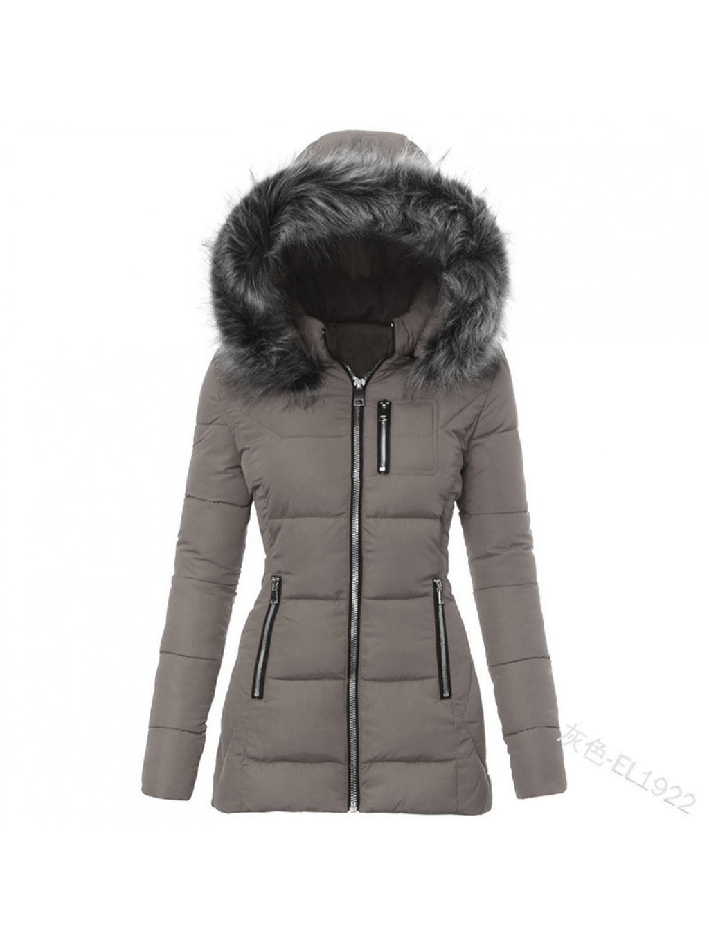 Women'S Slim Fit Winter Parka with Hooded Faux Fur Collar & Full-Zip Front - Thick Insulated Padded Jacket, Belted Waist, Long Sleeve Elegant Coat for Cold Weather, Casual & Formal Outfits (OrangeRed/Grey) - 2025 New Design,