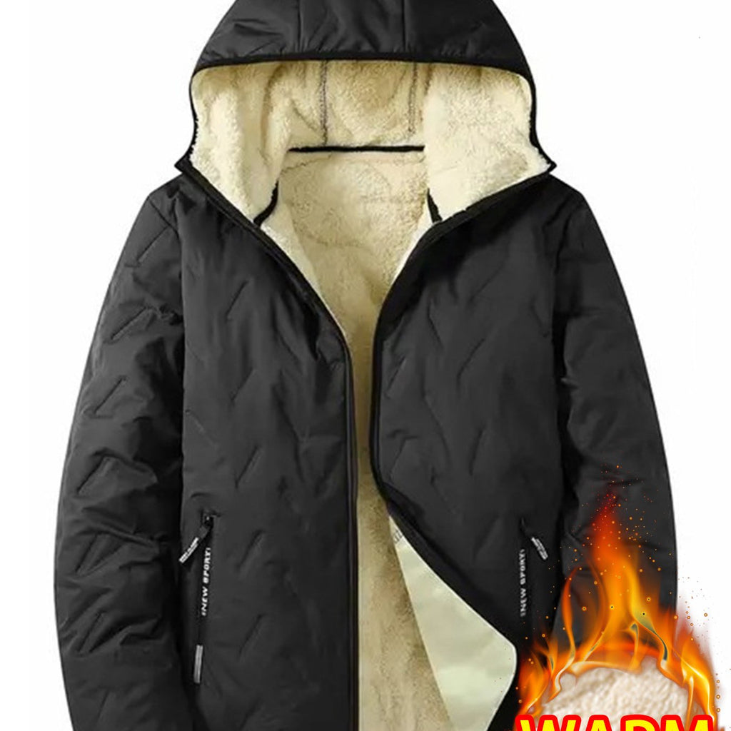 1pc Men'S Thermal Hooded Jacket with Fleece Lining - Winter Warm Coat, Full-Zip Closure & Pockets, Collar, & Insulation for Outdoor Sports, Hiking, Commuting, Gym - Casual Winter Coat for Men (Brown) - Ideal for Cold Weather