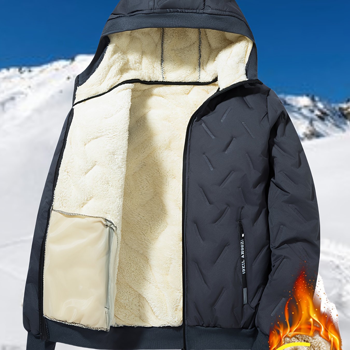 Men'S Lightweight Hooded Fleece Jacket - Warm Windproof Winter Coat with Quilted Diamond Pattern, Full Coverage Lamb'S Lining, Zip-Up Design for Outdoor Sports & Casual Wear, Winter Jacket, Quilted Jacket, Zippered Jacket