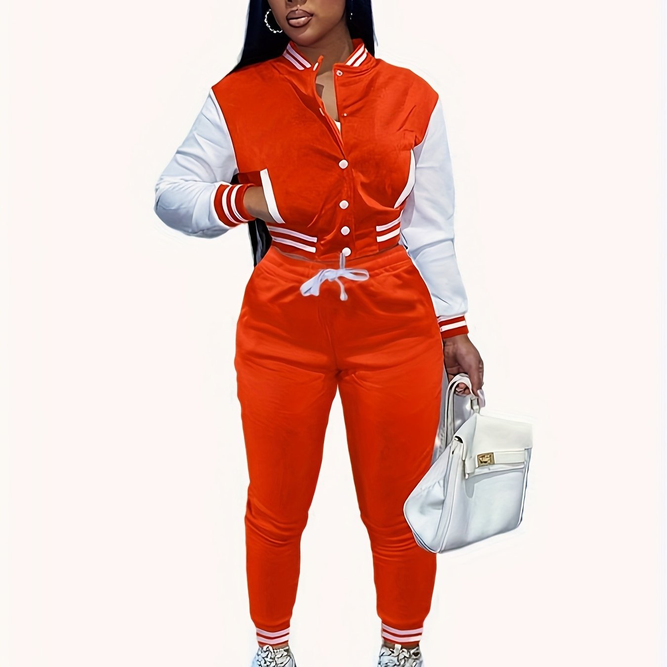 Women'S Casual Baseball Jacket and Pants Set - Solid Color, Long Sleeve, Regular Fit, Two-Piece with Single-Breasted Buttons, Casual |Casual Style|Singlebreasted Jacket