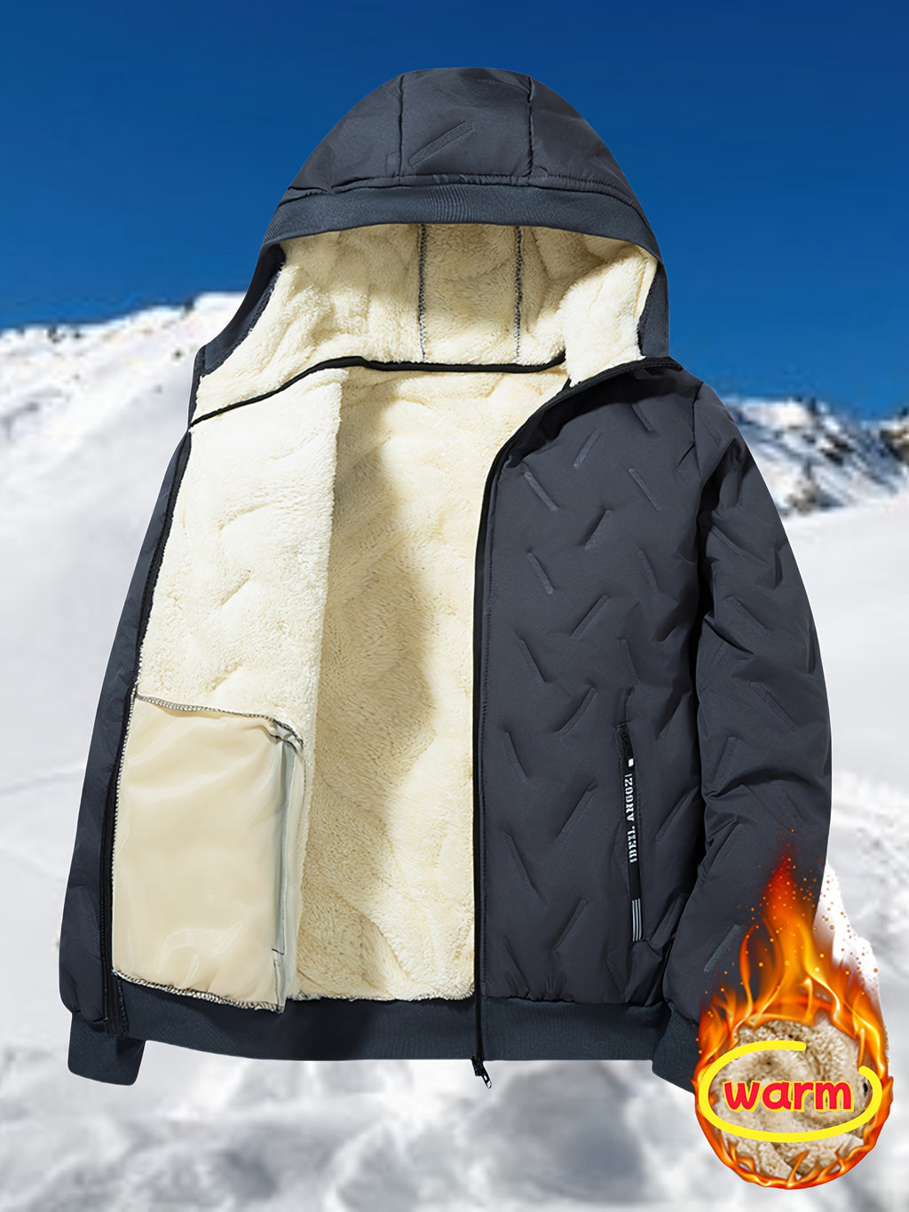 Men'S Lightweight Hooded Fleece Jacket - Warm Windproof Winter Coat with Quilted Diamond Pattern, Full Coverage Lamb'S Lining, Zip-Up Design for Outdoor Sports & Casual Wear, Winter Jacket, Quilted Jacket, Zippered Jacket