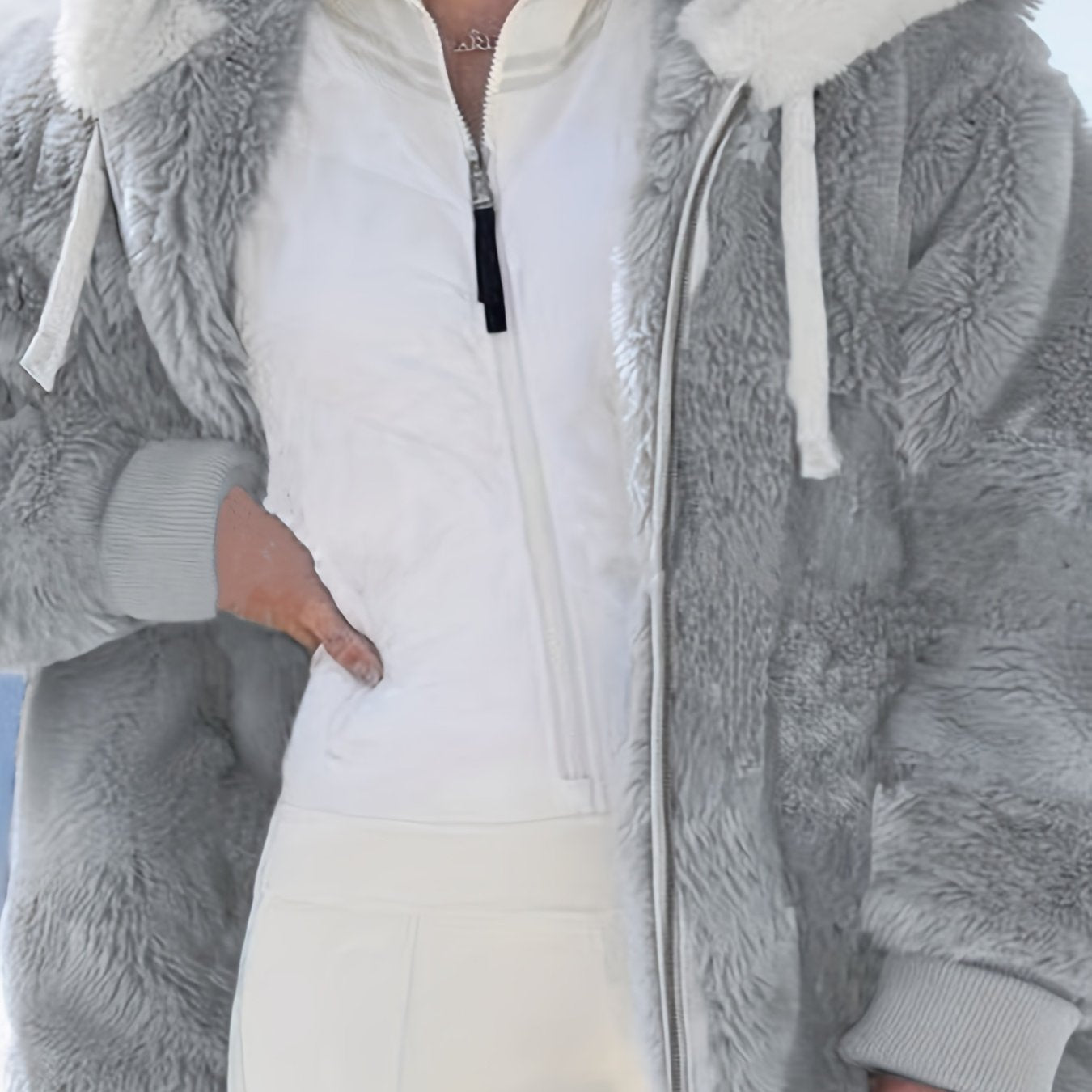 Women'S Y2K Plush Zip-Up Hooded Jacket - Mint Green Loose Fit with Pockets, Soft Faux Fur Lining, Machine Washable for Spring Summer Fall Casual Outerwear, Seasonal Fashion, Hooded Design, Durable Construction, Stylish Coat,