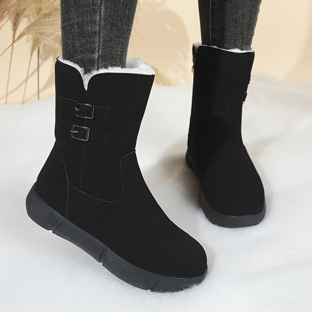 Women'S Cozy Fleece-Lined Winter Boots with Zipper Closure - Round Toe, Low Heel, Synthetic Cover Upper, Rubber Sole, Casual Style for All-Season, Winter Boots For Women, Cold Weather Footwear