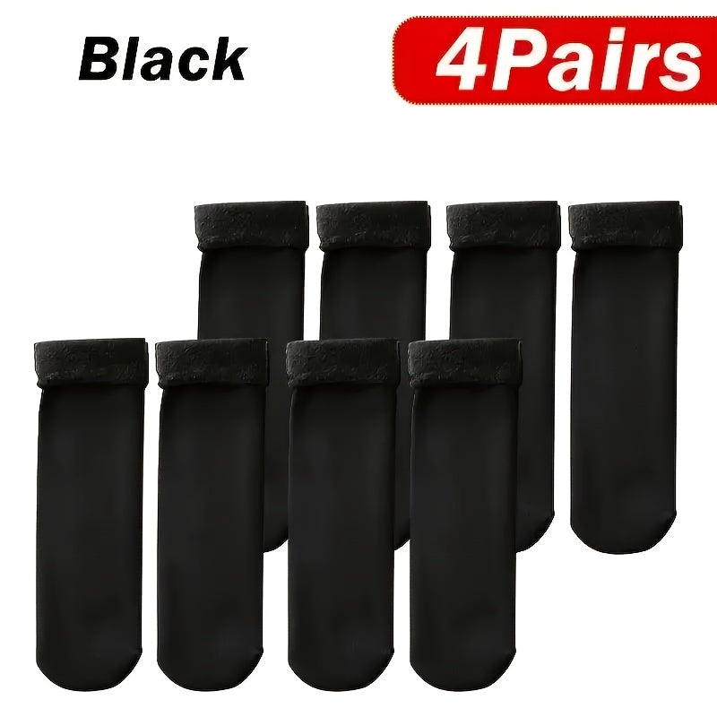 4 Pairs Thermal Insulated Fleece-Lined Socks - Cold-Resistant up to -30°C, Mid-Calf Thick Knit Polyester Socks for All-Season Outdoor Wear, Machine Washable - Perfect Christmas, Birthday & Holiday Gifts, Solid Color Design,
